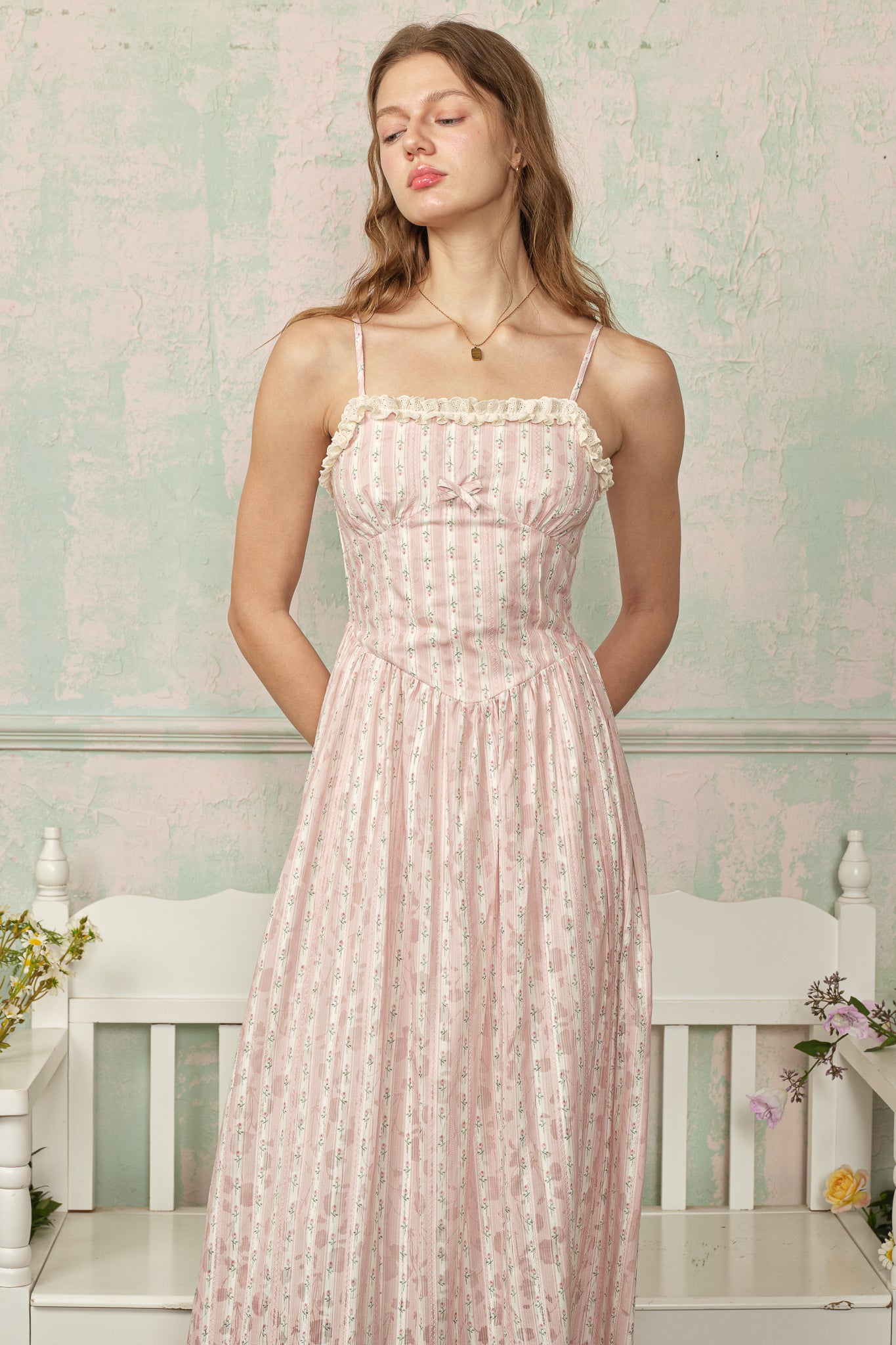 RP2869 - Blush Wildflower Stripe Dress (2S-2M-2L)