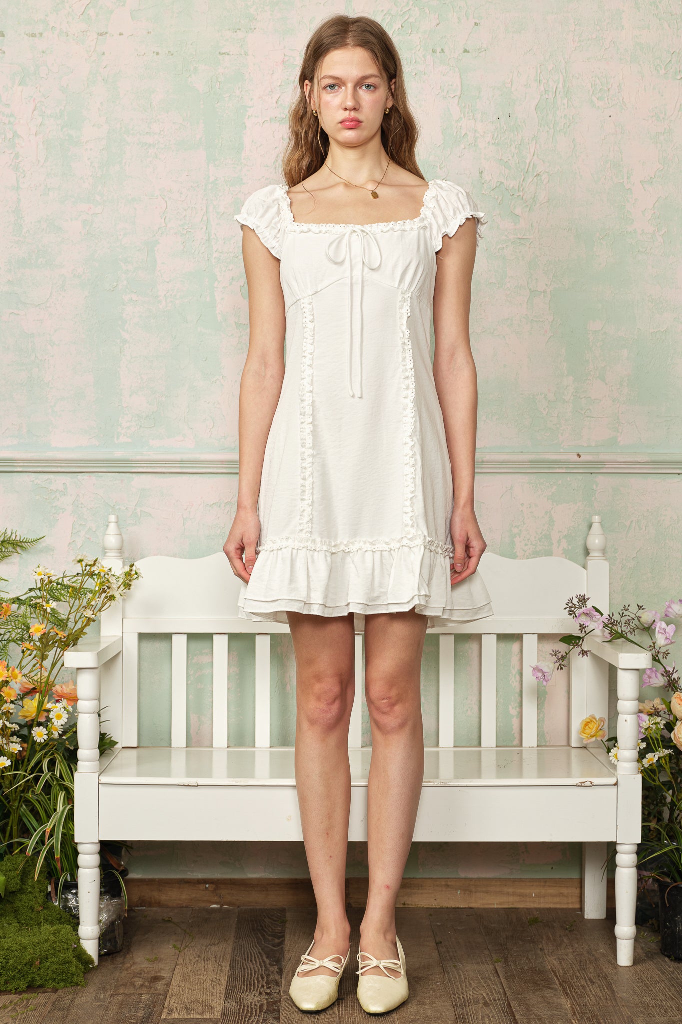 RP2871 - Ivory Textured Ruffle Dress (2S-2M-2L)