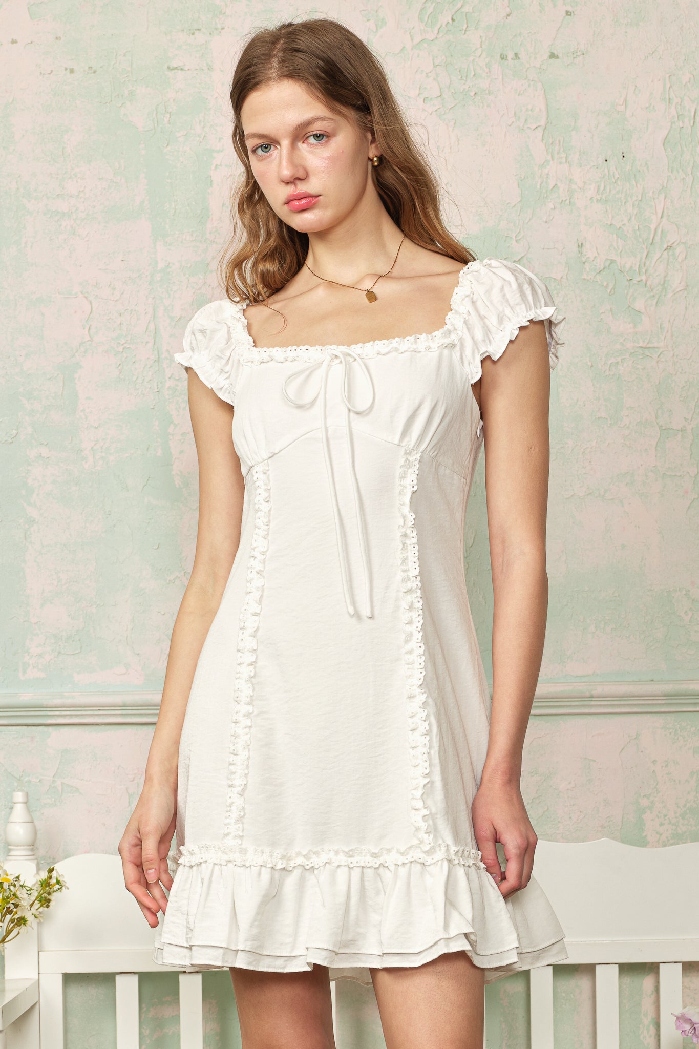 RP2871 - Ivory Textured Ruffle Dress (2S-2M-2L)