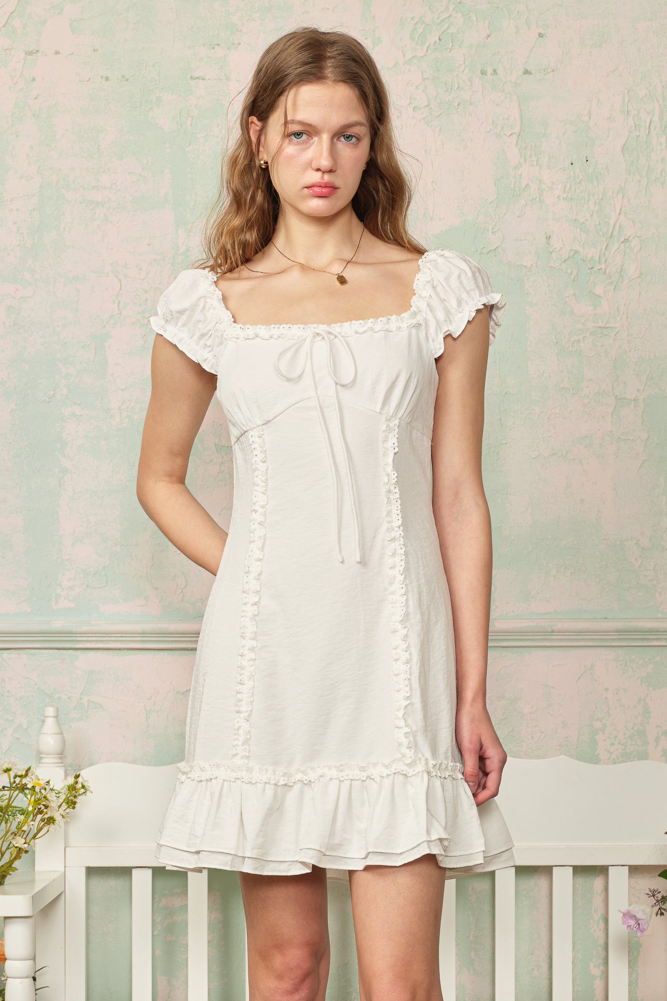 RP2871 - Ivory Textured Ruffle Dress (2S-2M-2L)