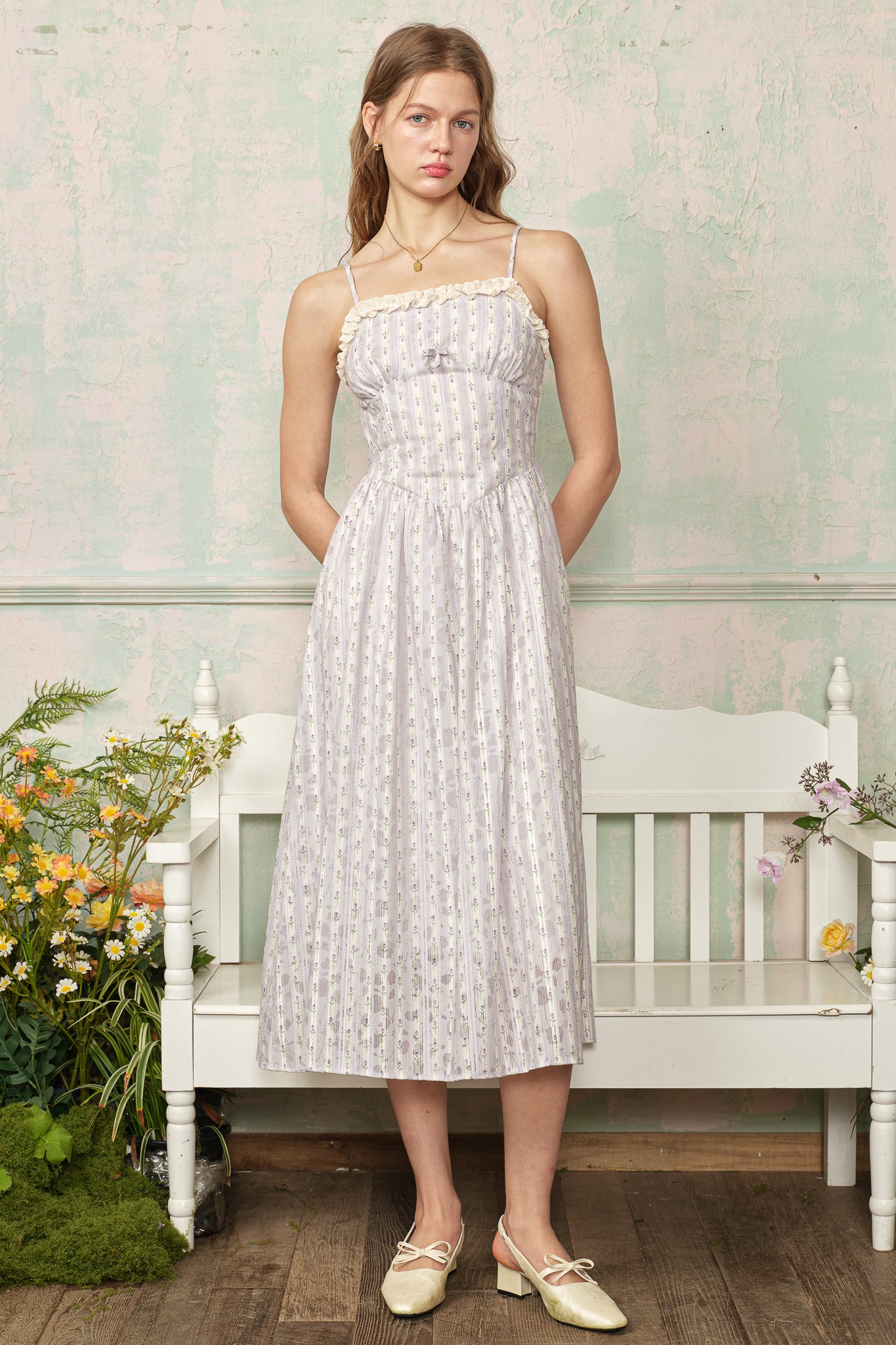 RP2868 - Lilac Wildflower Stripe Dress (2S-2M-2L)