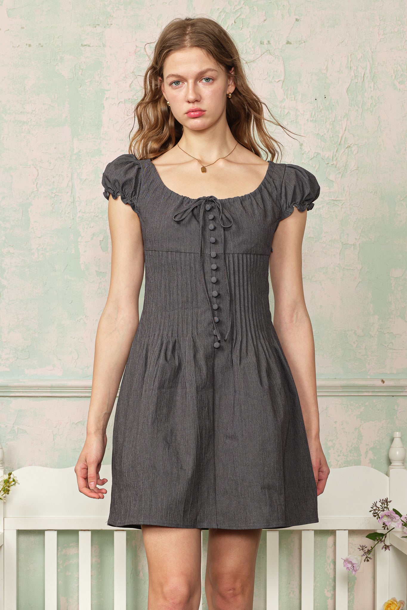 RP2872 - Buttoned Charcoal Mini Dress (2S-2M-2L)