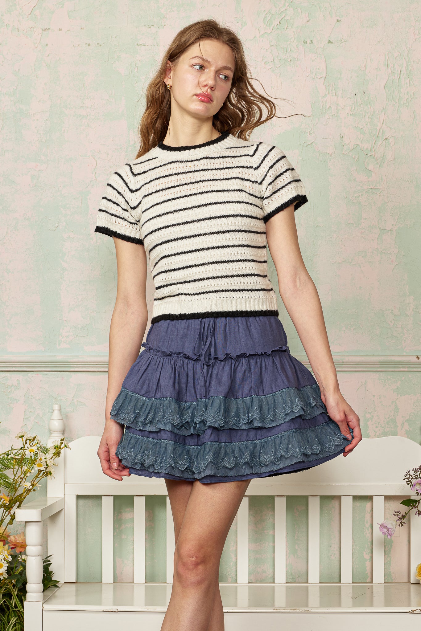 RP2815 - Black and White Striped Knit Top (2S-2M-2L)