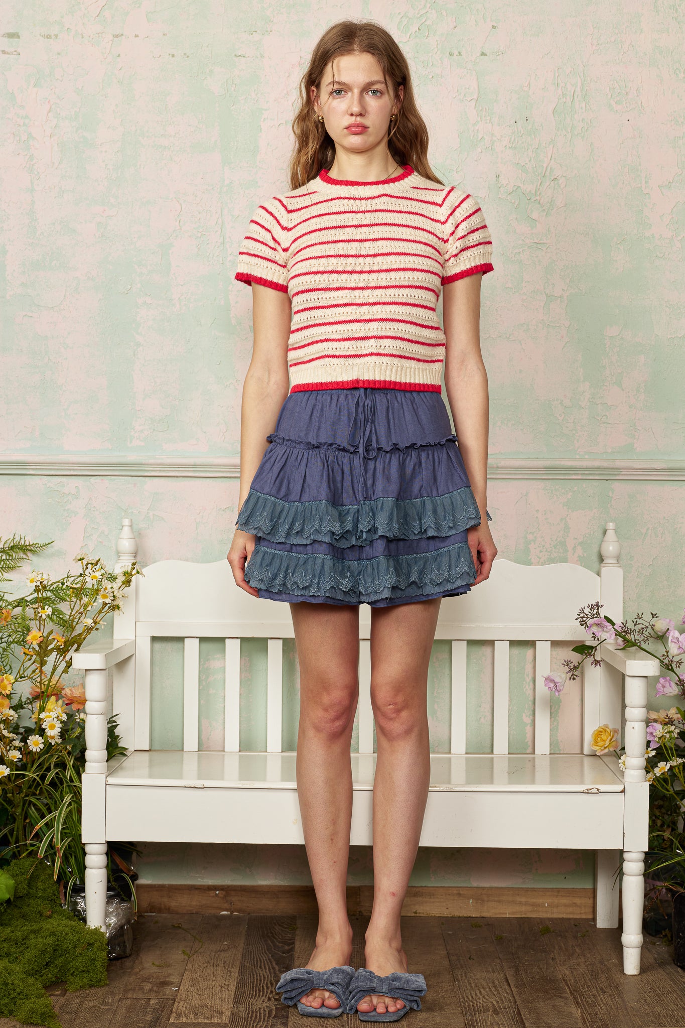 RP2800 - Red and Ivory Striped Knit Top (2S-2M-2L)