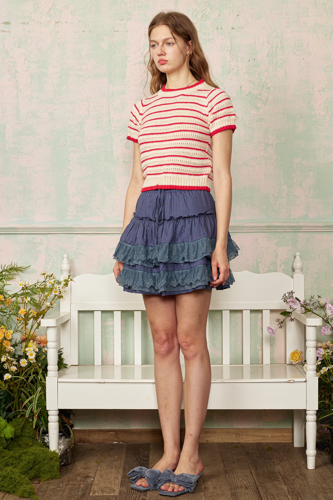 RP2800 - Red and Ivory Striped Knit Top (2S-2M-2L)