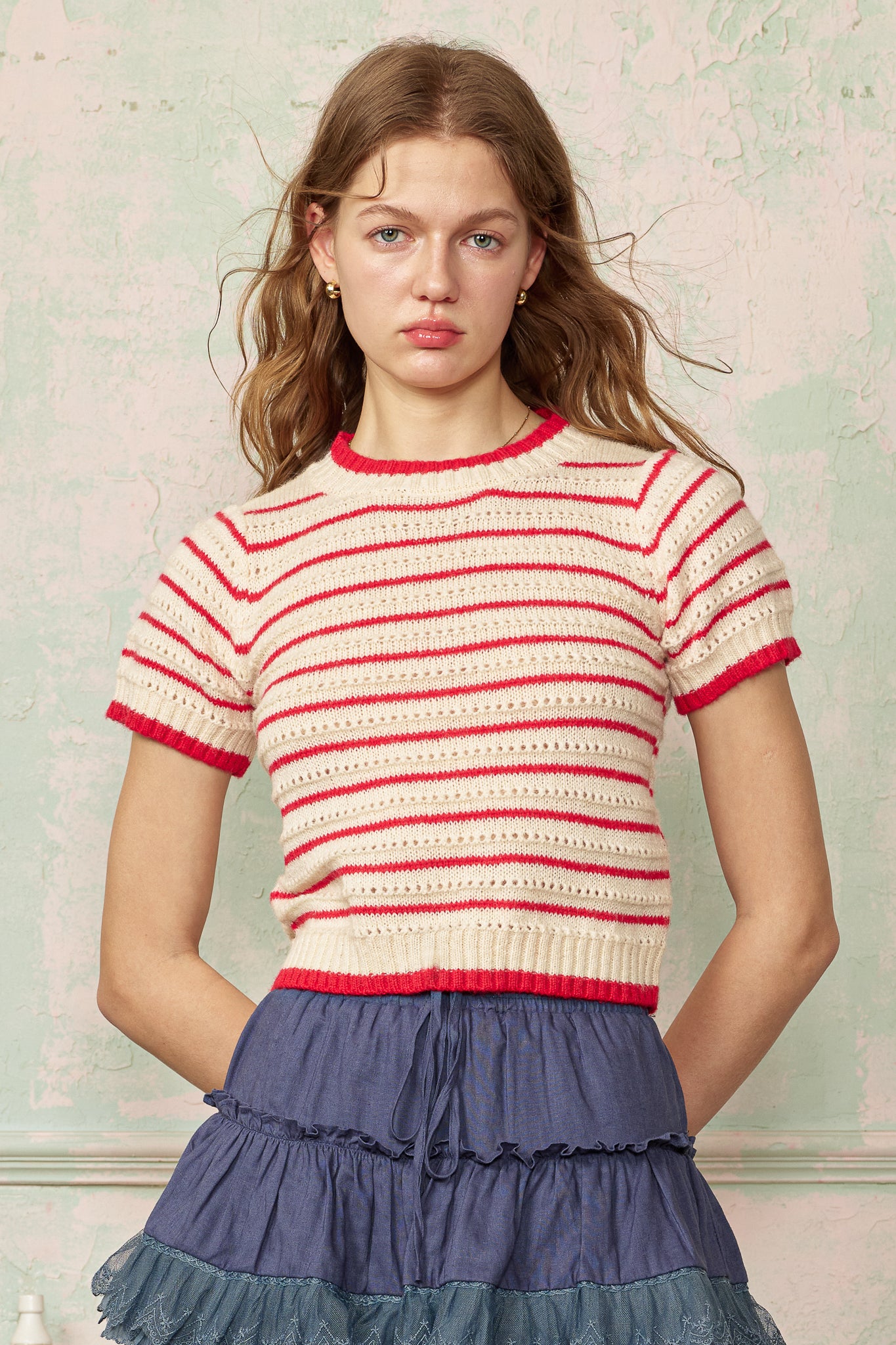 RP2800 - Red and Ivory Striped Knit Top (2S-2M-2L)