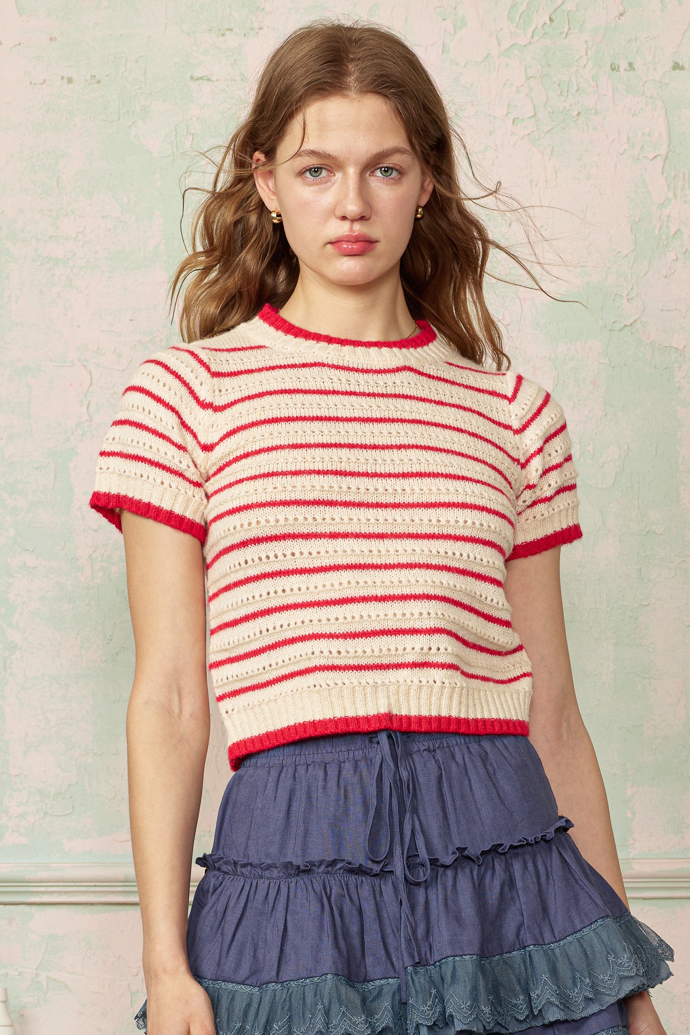 RP2800 - Red and Ivory Striped Knit Top (2S-2M-2L)