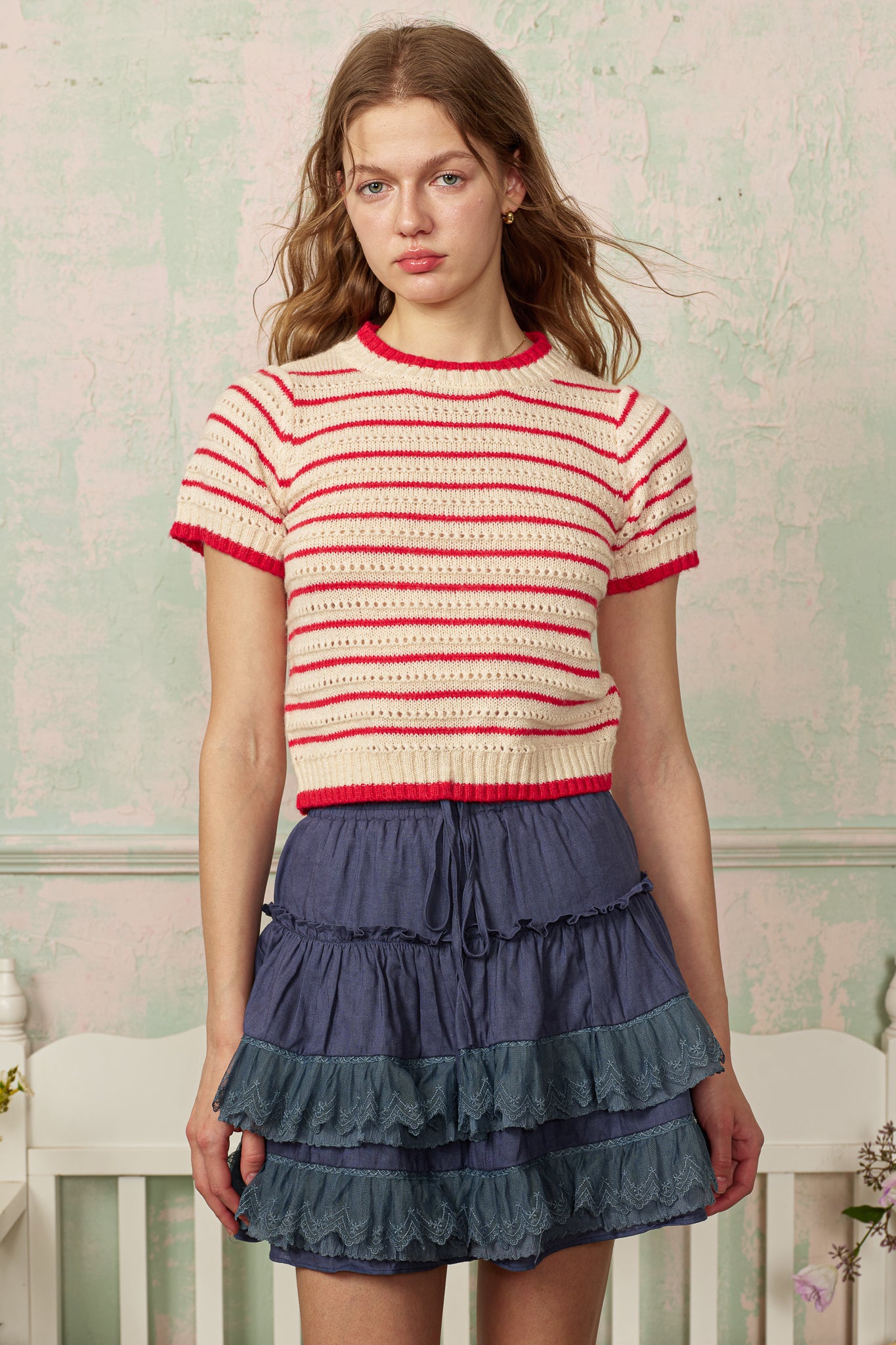 RP2800 - Red and Ivory Striped Knit Top (2S-2M-2L)