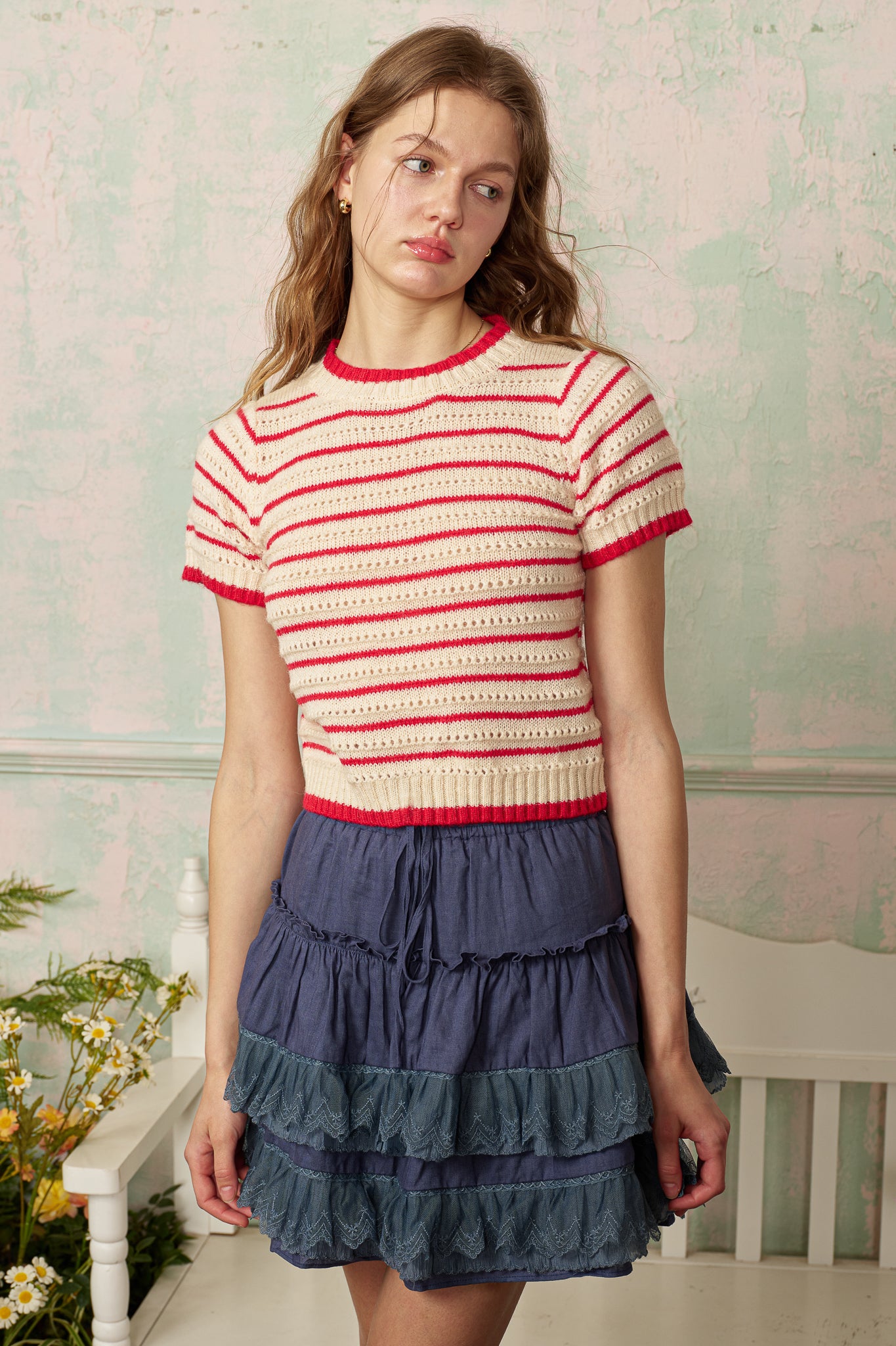 RP2800 - Red and Ivory Striped Knit Top (2S-2M-2L)