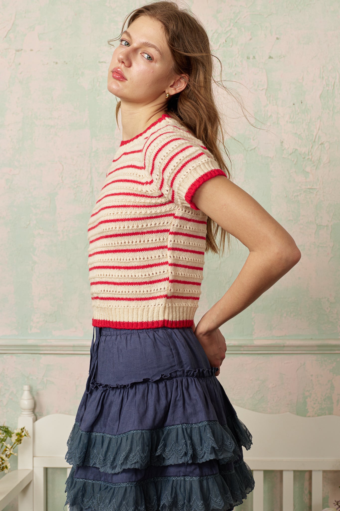 RP2800 - Red and Ivory Striped Knit Top (2S-2M-2L)