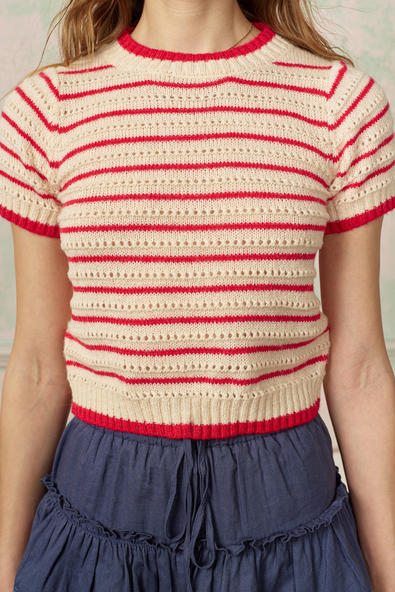 RP2800 - Red and Ivory Striped Knit Top (2S-2M-2L)
