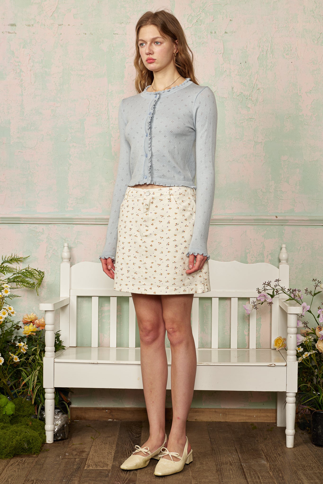 RP2844 - Cream Ditsy Floral Mini Skirt (2S-2M-2L)