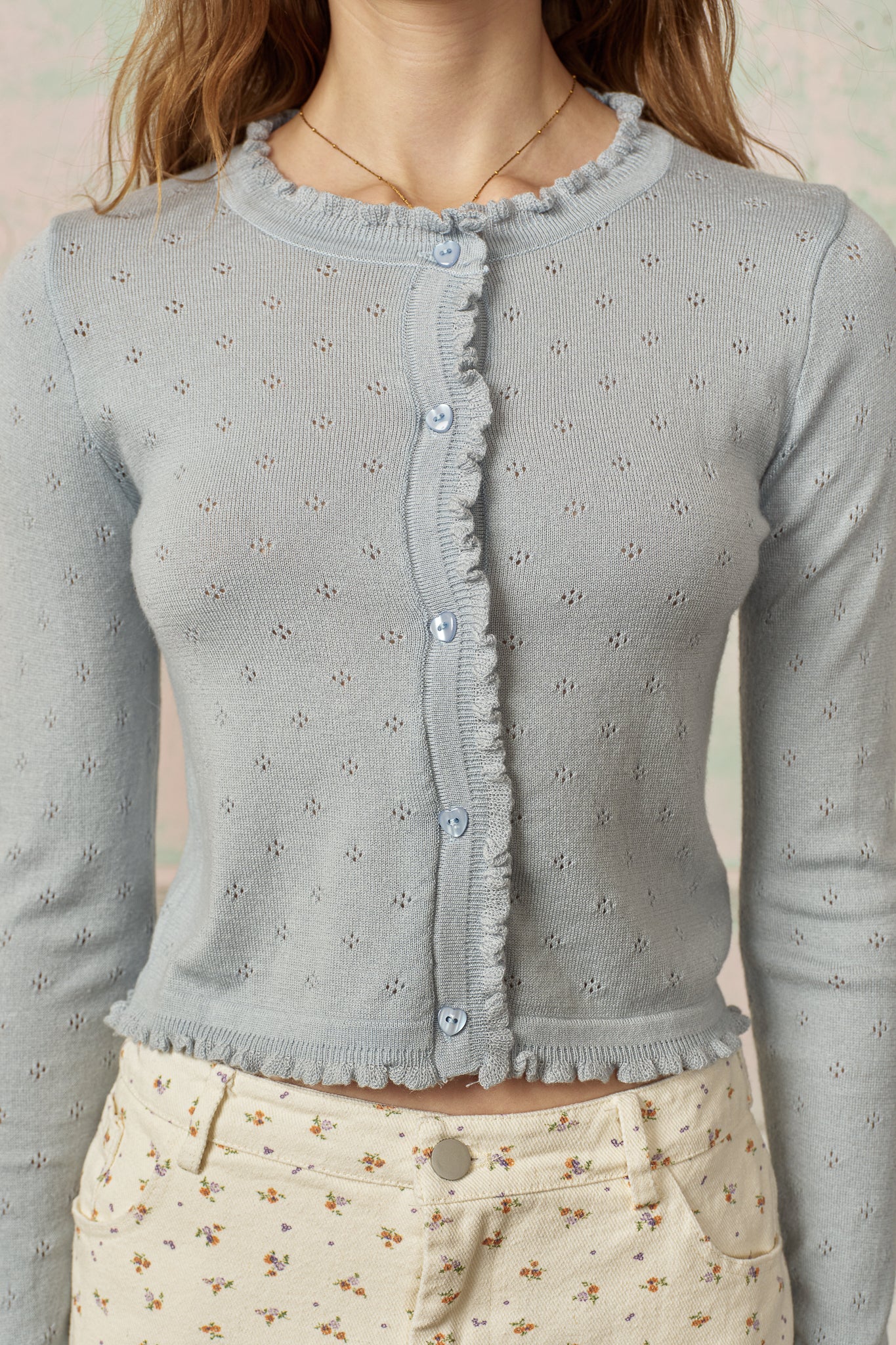 RP2845 - Periwinkle Ruffle Button Cardigan (2S-2M-2L)