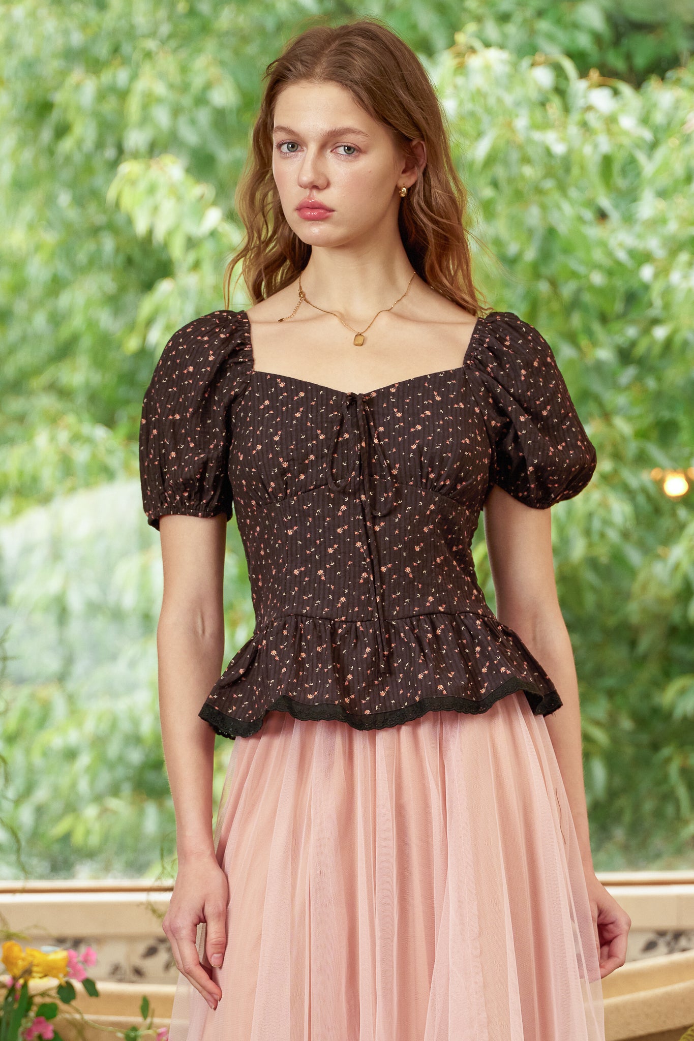 RP2874 - Black Petal Puff Blouse (2S-2M-2L)