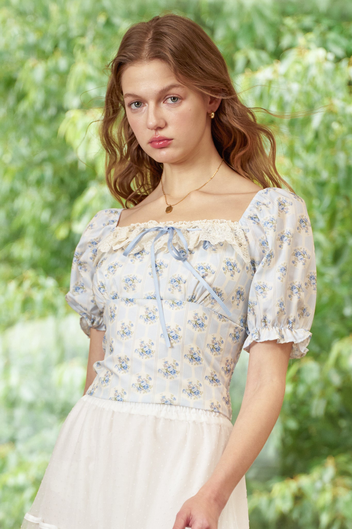 RP2850 - Blue Lace Ruffle Floral Blouse (2S-2M-2L)