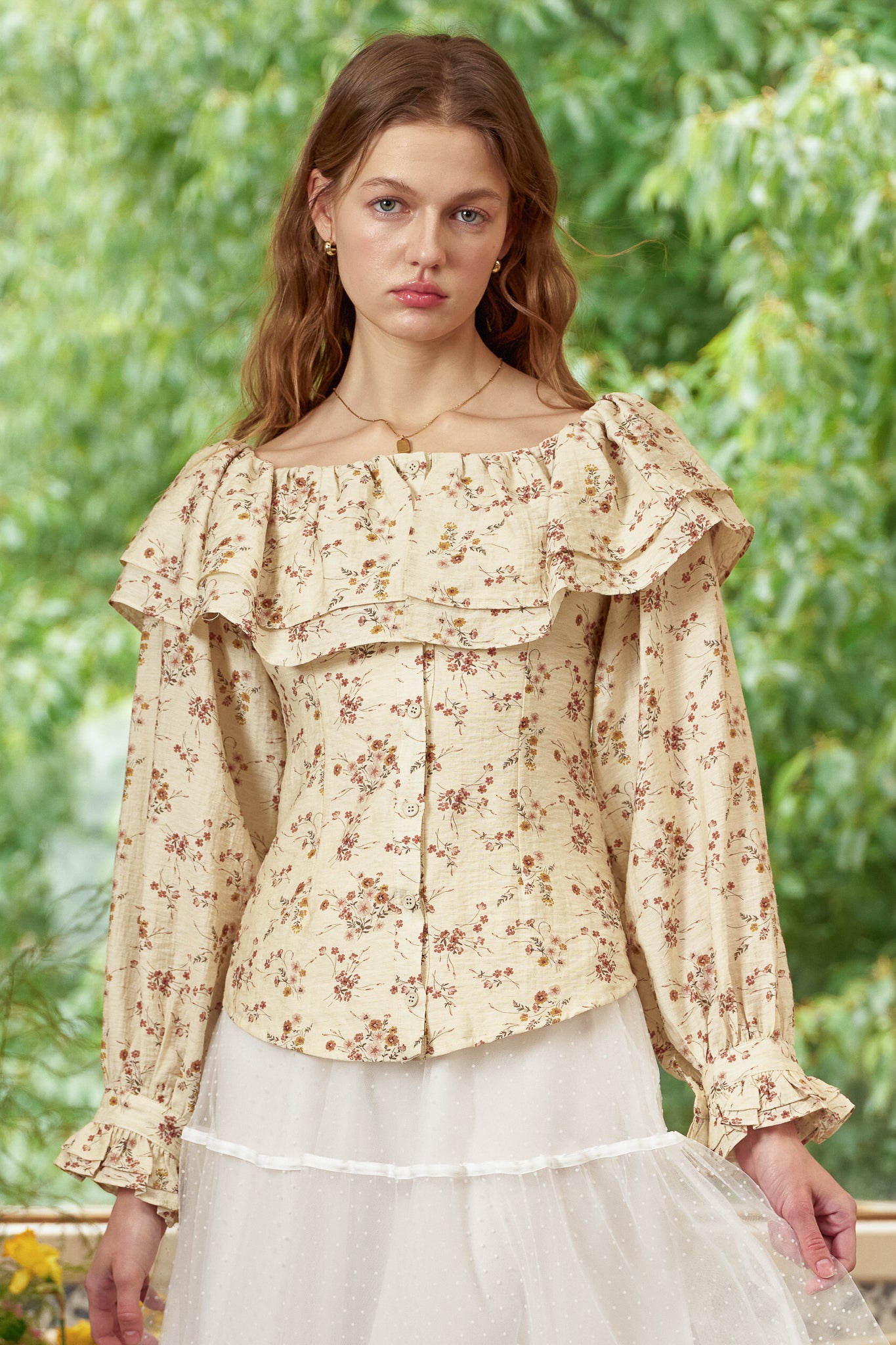 RP2876 - Vintage Poet Floral Ruffle Top (2S-2M-2L)