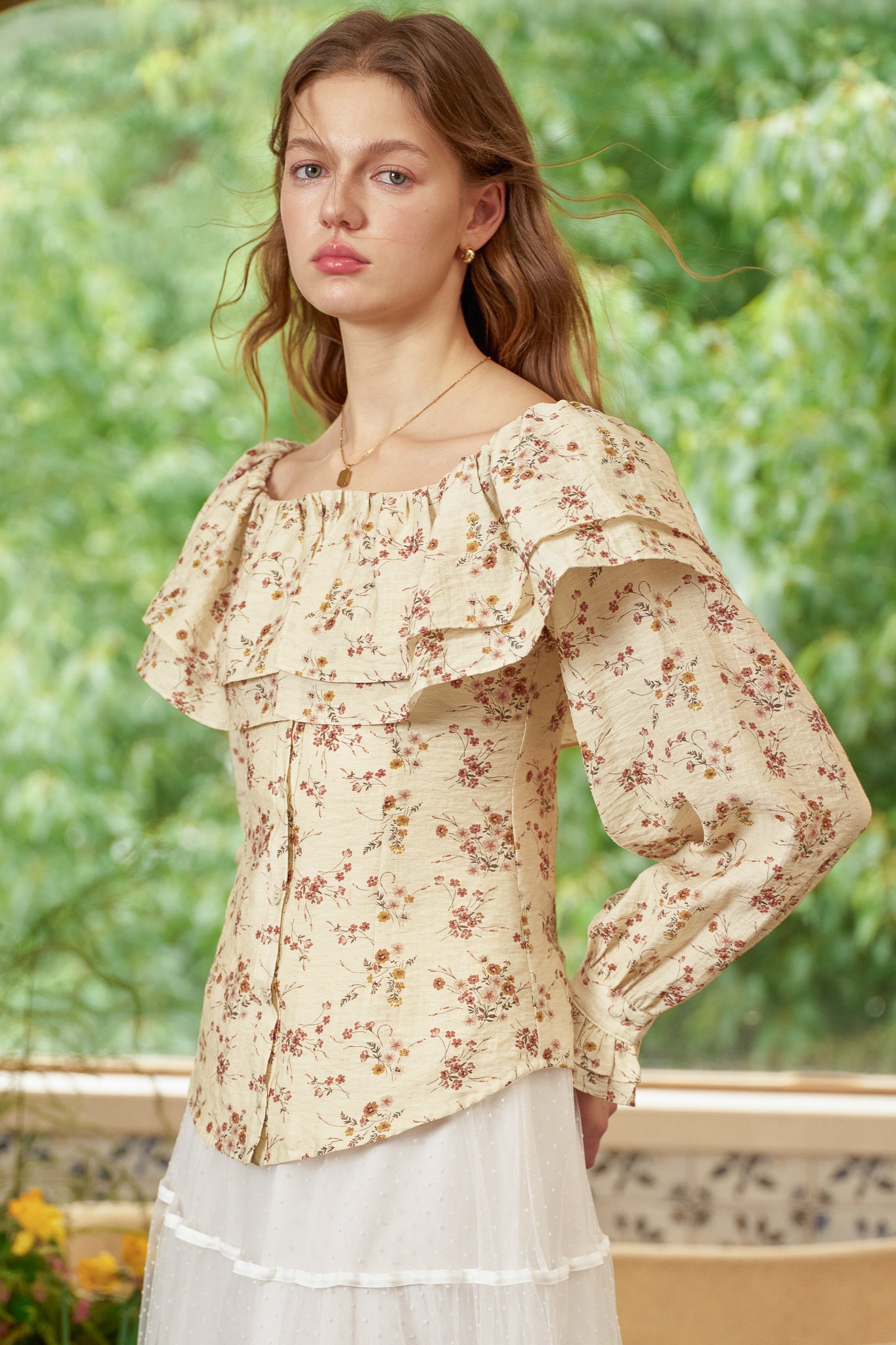 RP2876 - Vintage Poet Floral Ruffle Top (2S-2M-2L)