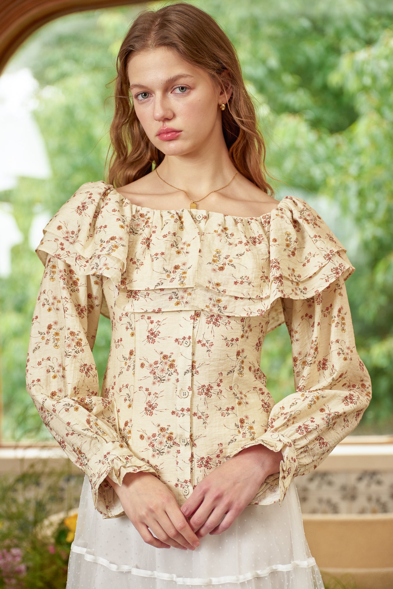 RP2876 - Vintage Poet Floral Ruffle Top (2S-2M-2L)