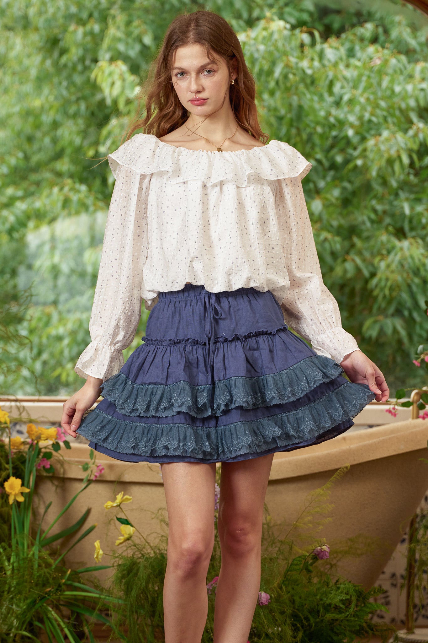 RP2852 - Cloud Dot Ruffle Blouse (2S-2M-2L)