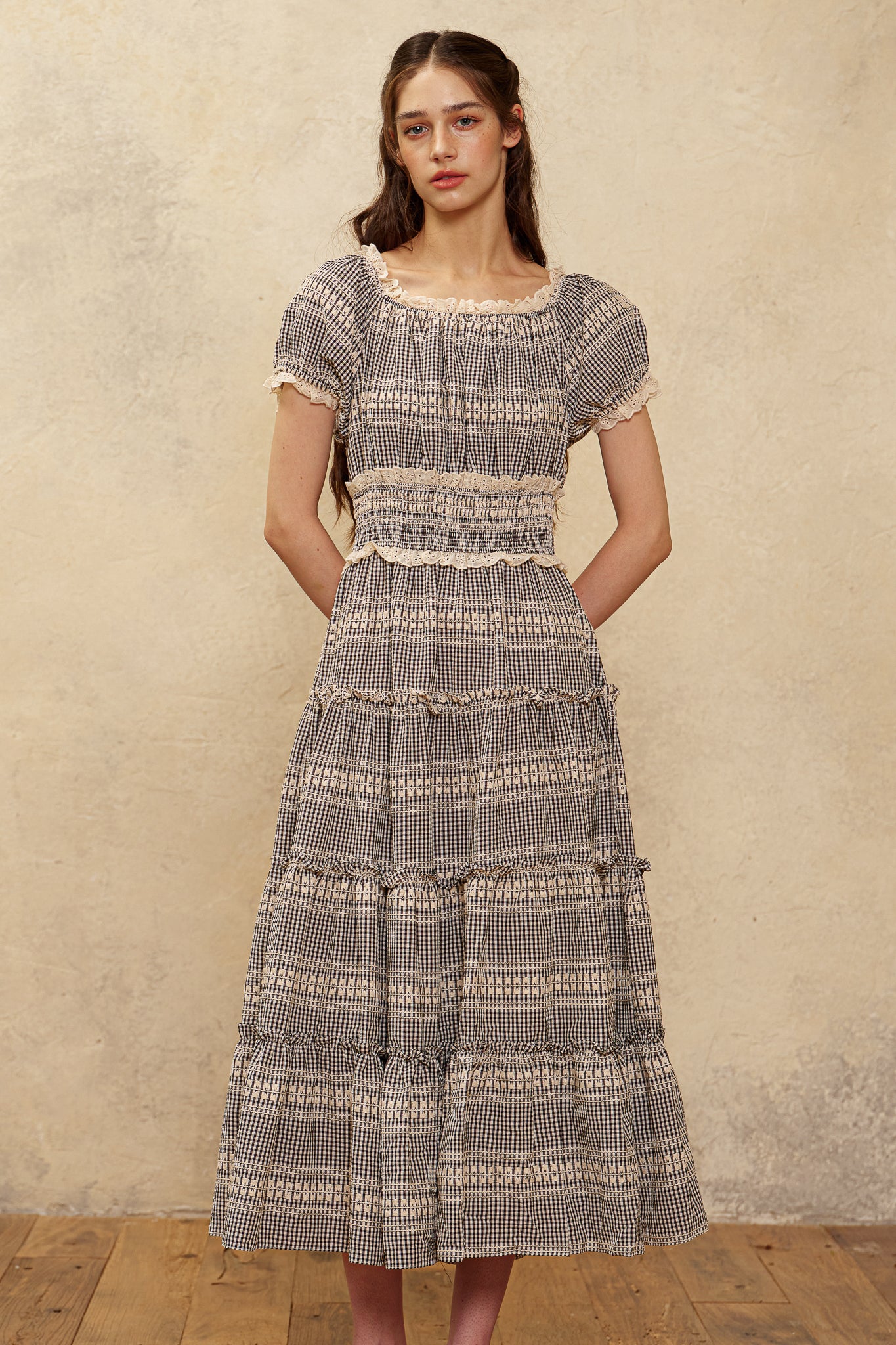 RP3055 - Smocked Waist Gingham Tiered Dress (2S-2M-2L)