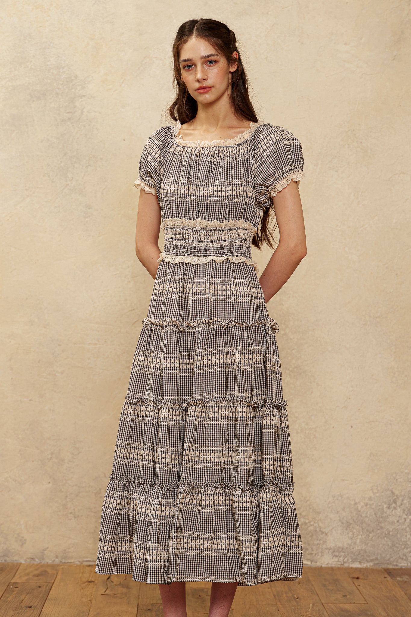 RP3055 - Smocked Waist Gingham Tiered Dress (2S-2M-2L)