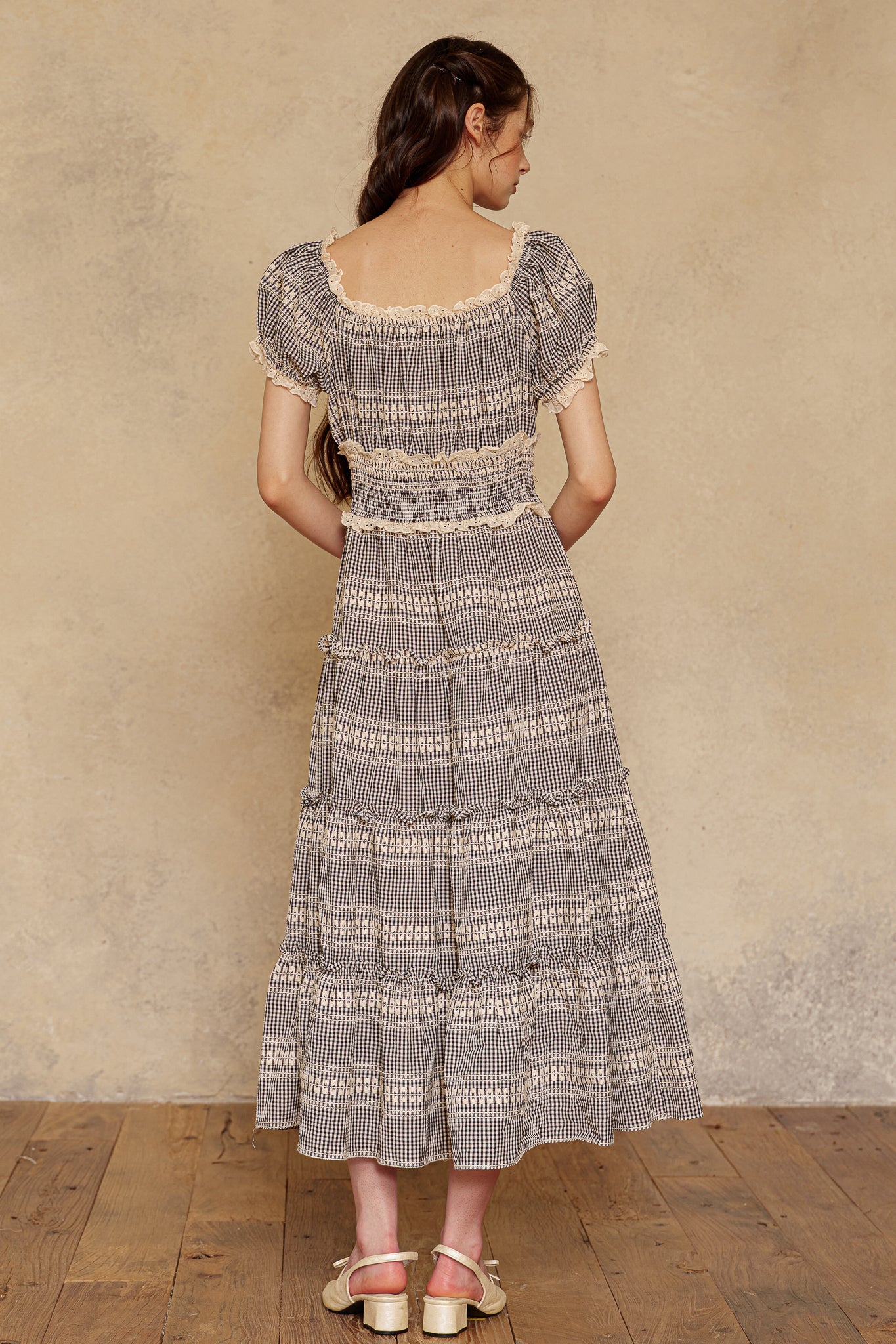 RP3055 - Smocked Waist Gingham Tiered Dress (2S-2M-2L)