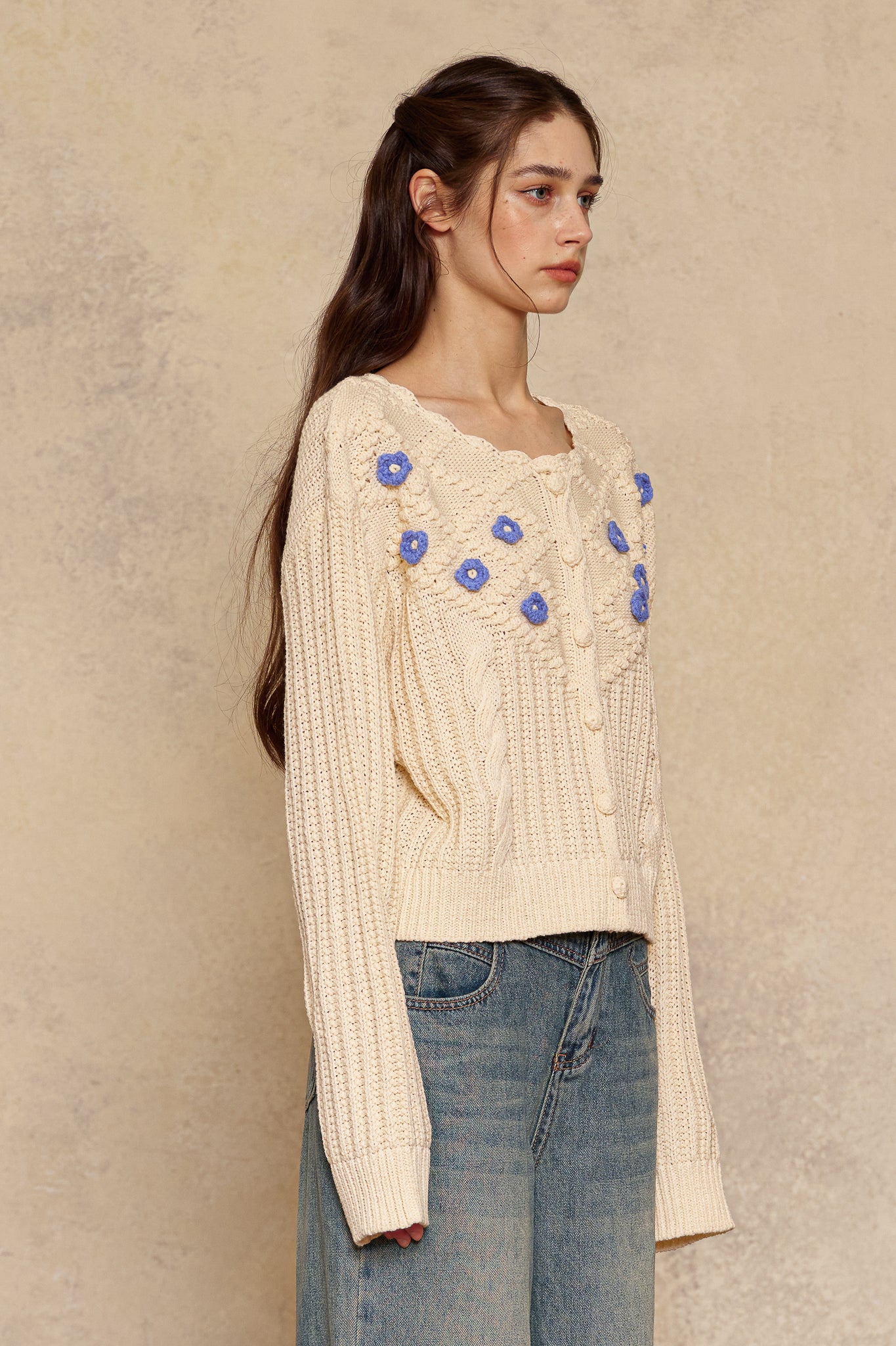 RP2958 - Cream Blossom Knit Cardigan (2S-2M-2L)