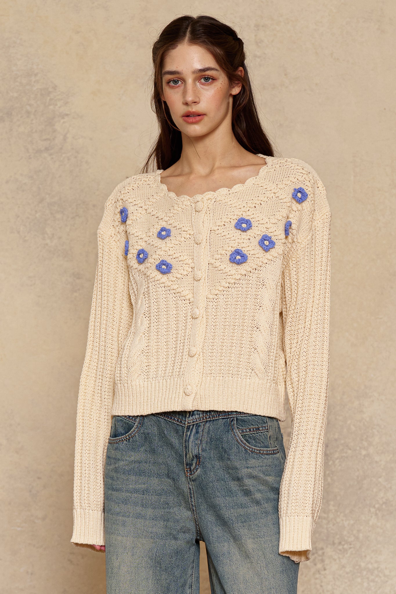 RP2958 - Cream Blossom Knit Cardigan (2S-2M-2L)