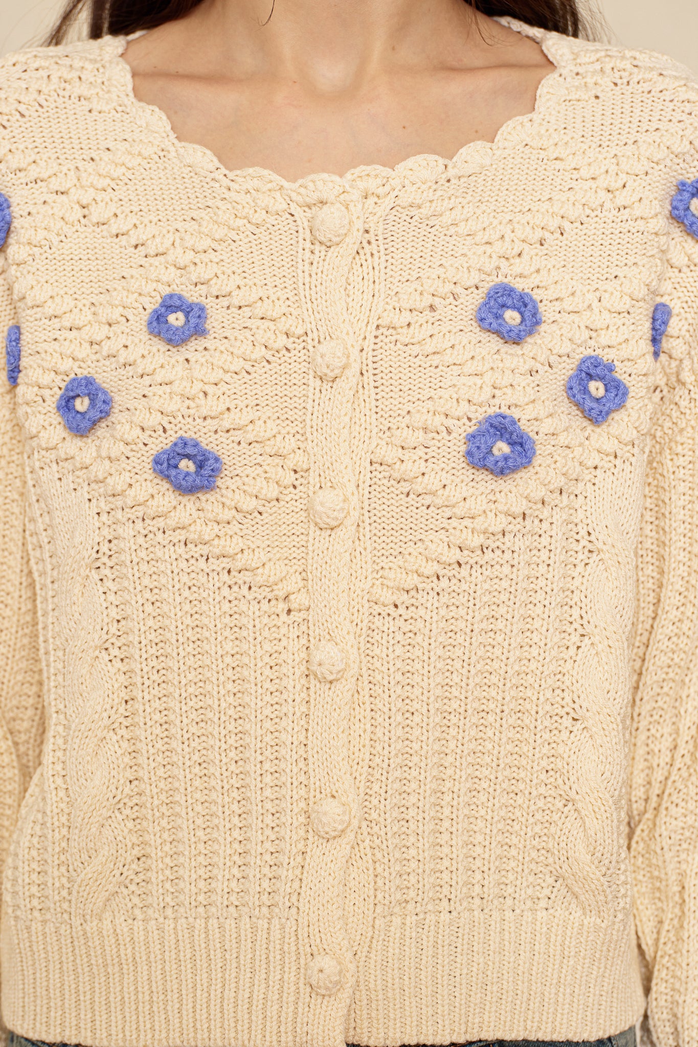 RP2958 - Cream Blossom Knit Cardigan (2S-2M-2L)
