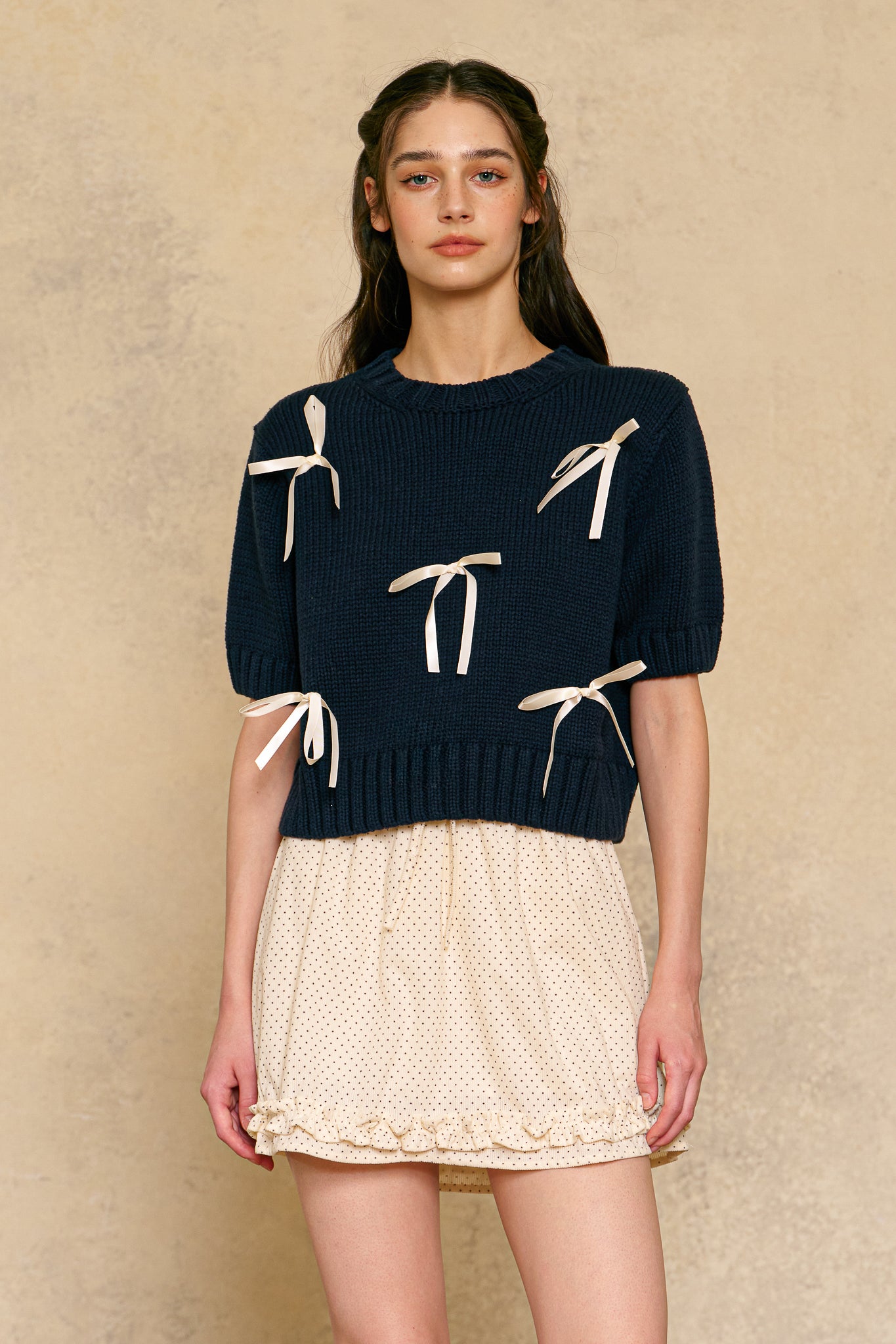RP2430 - Navy Blue Sweater with Ribbon Accents (2S-2M-2L)