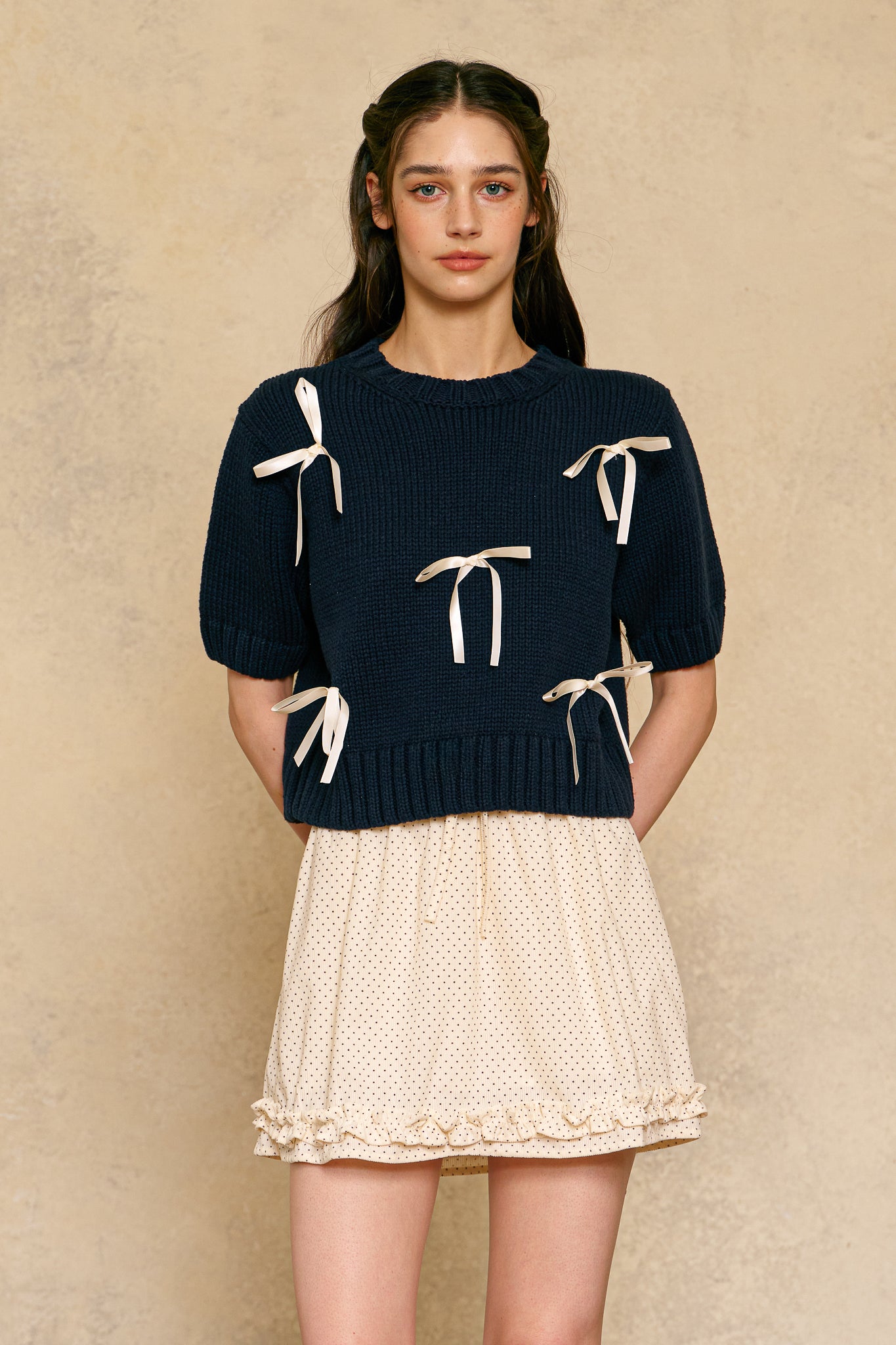RP2430 - Navy Blue Sweater with Ribbon Accents (2S-2M-2L)