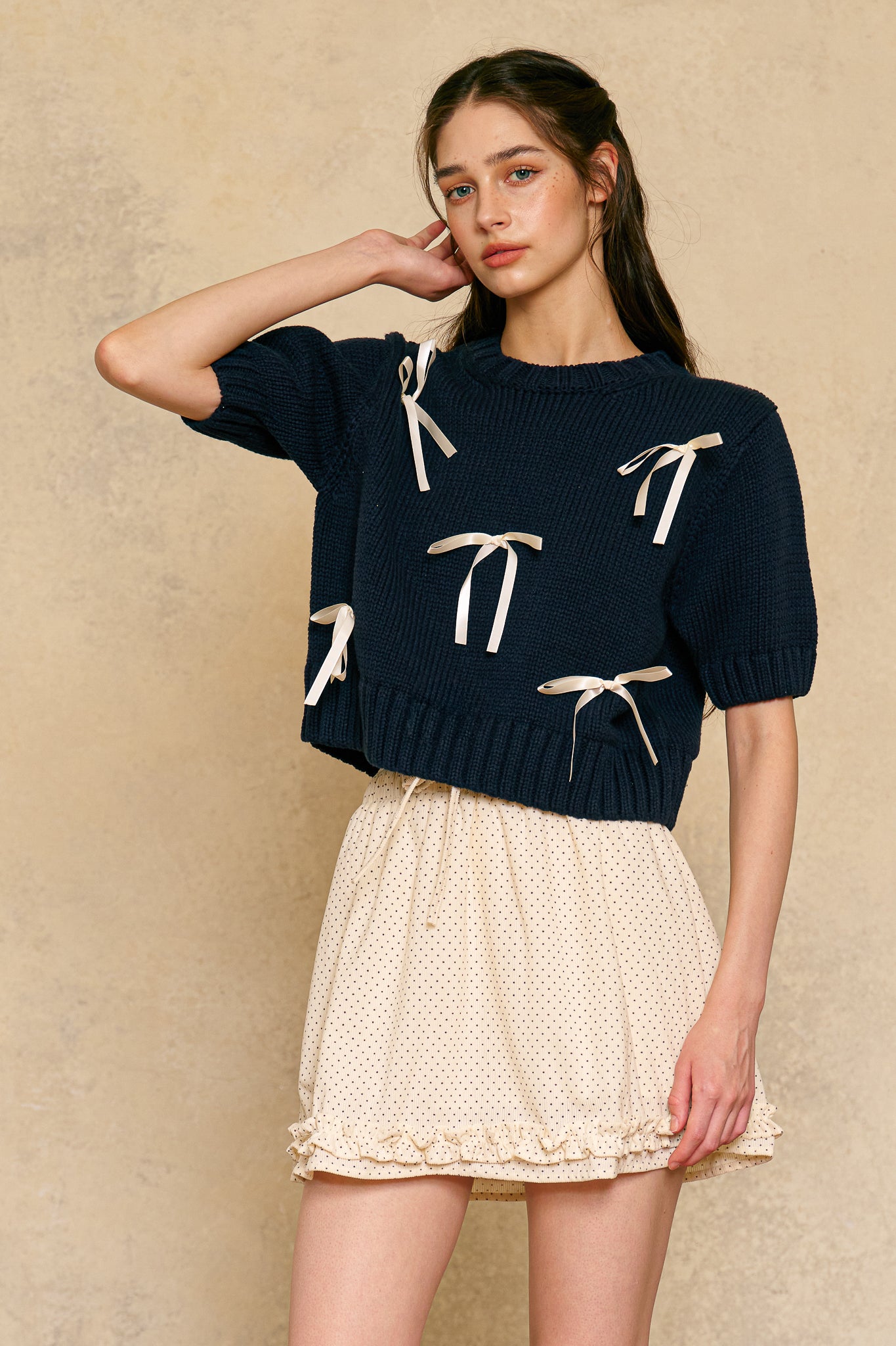 RP2430 - Navy Blue Sweater with Ribbon Accents (2S-2M-2L)