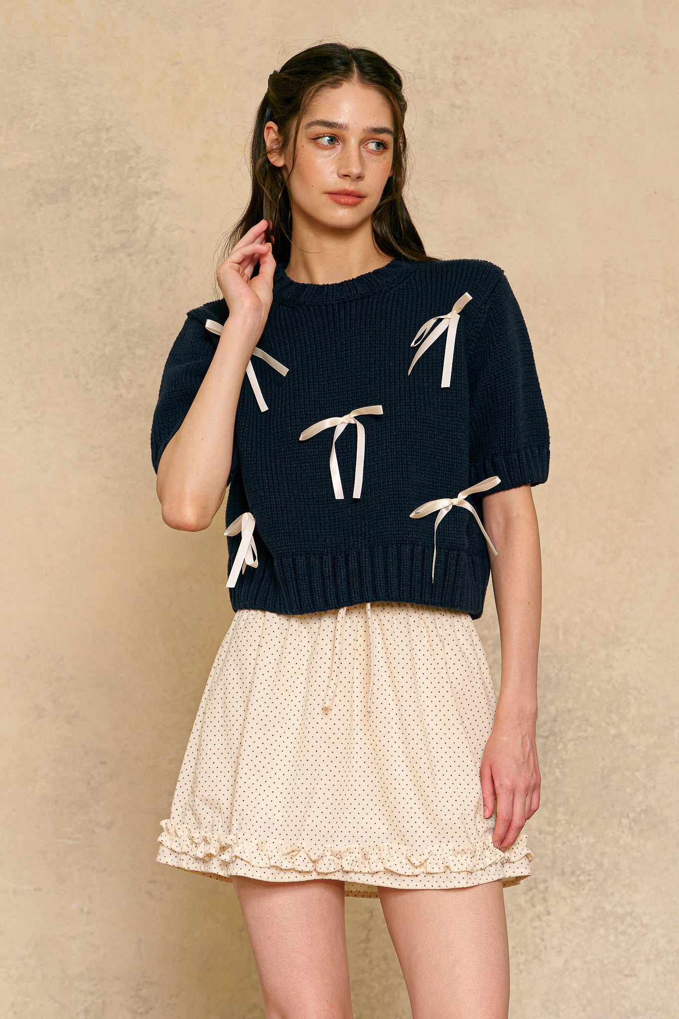 RP2430 - Navy Blue Sweater with Ribbon Accents (2S-2M-2L)