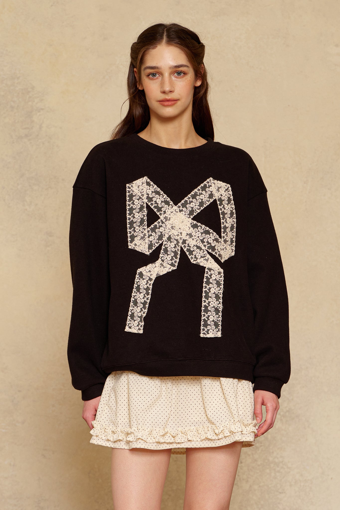 RP2908 - Oversized Lace Bow Sweatshirt (2S-2M-2L)