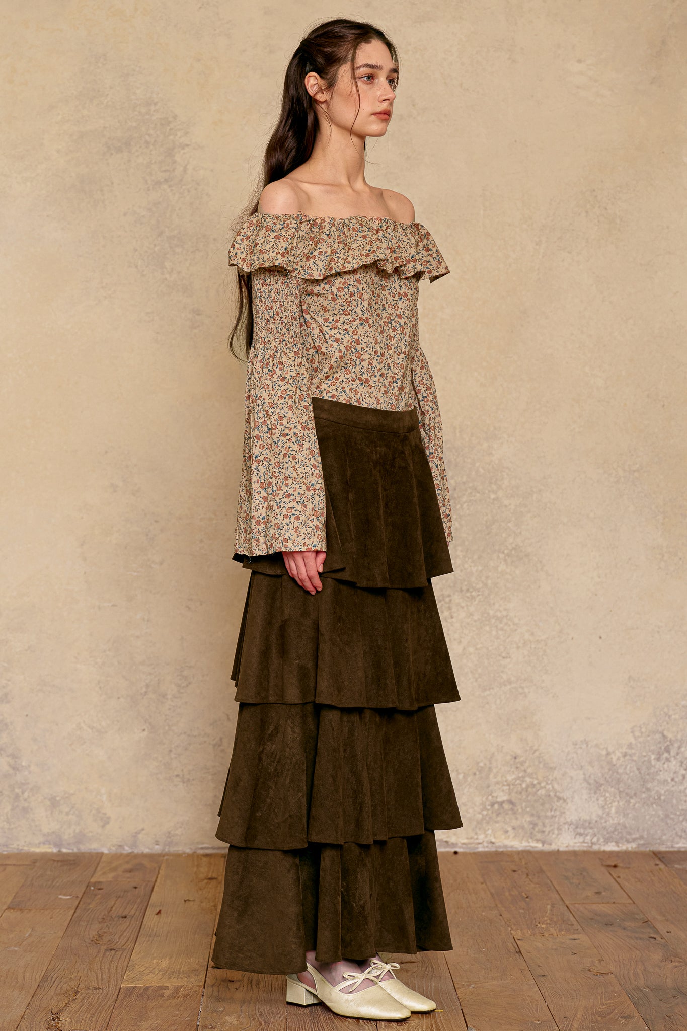 RP2947 - Mocha Suede Tiered Skirt (2S-2M-2L)
