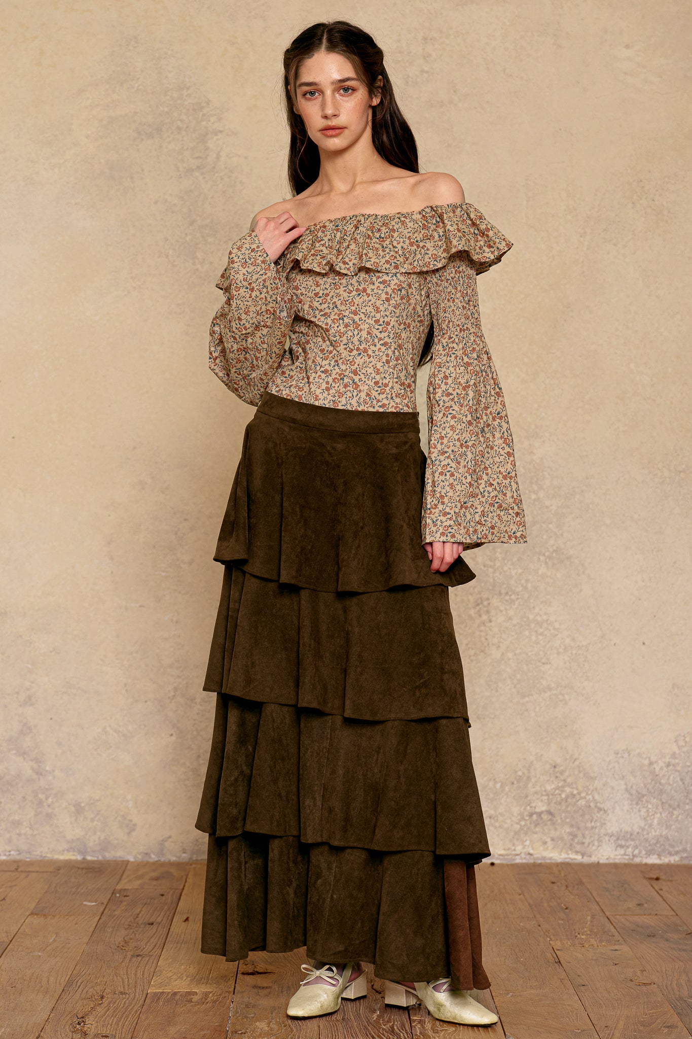RP2947 - Mocha Suede Tiered Skirt (2S-2M-2L)