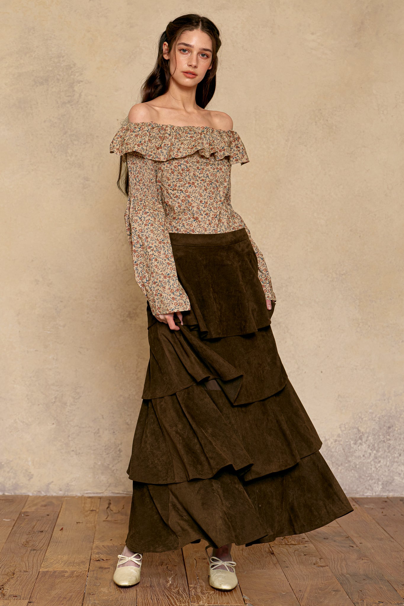 RP2947 - Mocha Suede Tiered Skirt (2S-2M-2L)