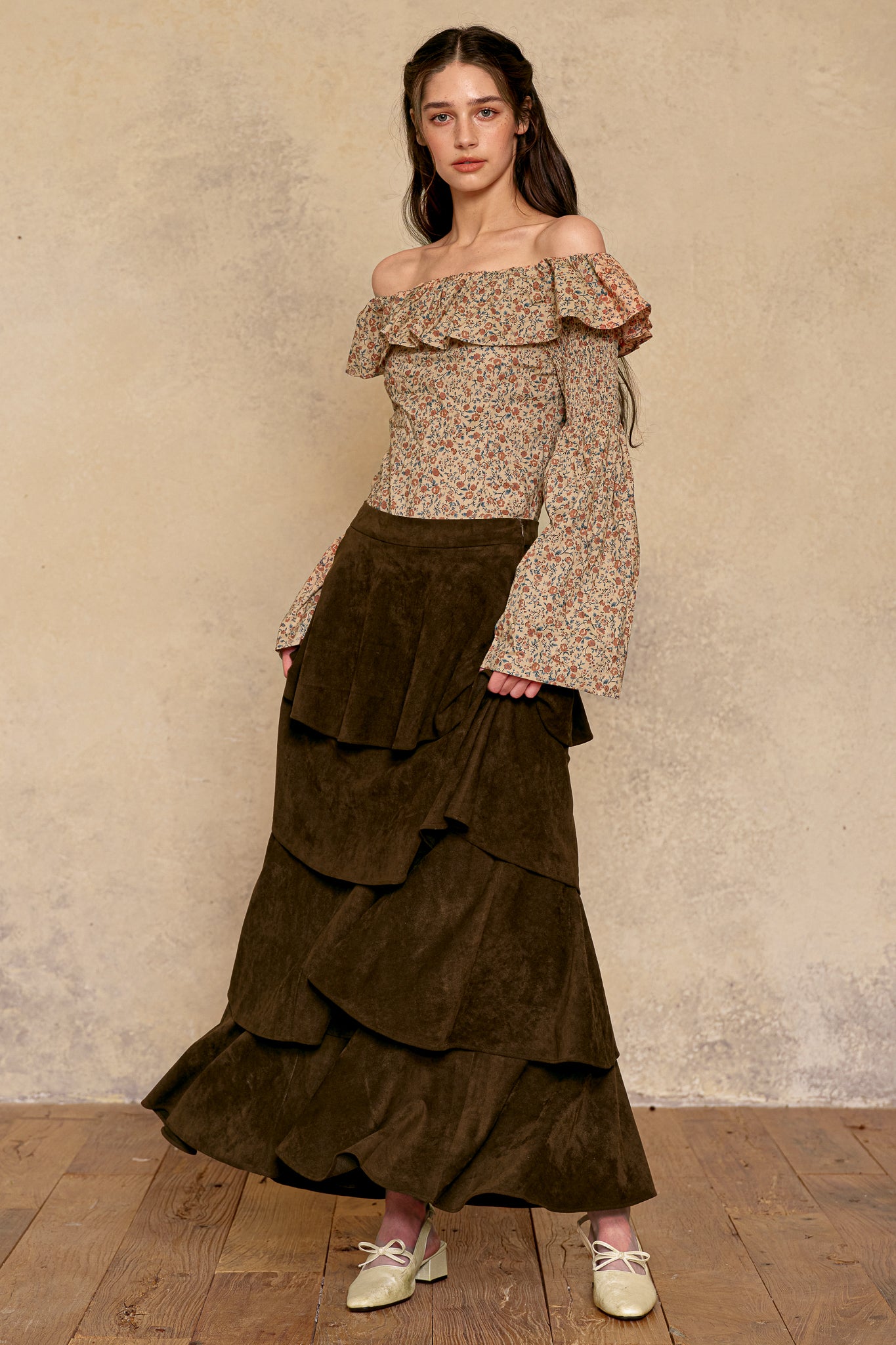 RP2947 - Mocha Suede Tiered Skirt (2S-2M-2L)