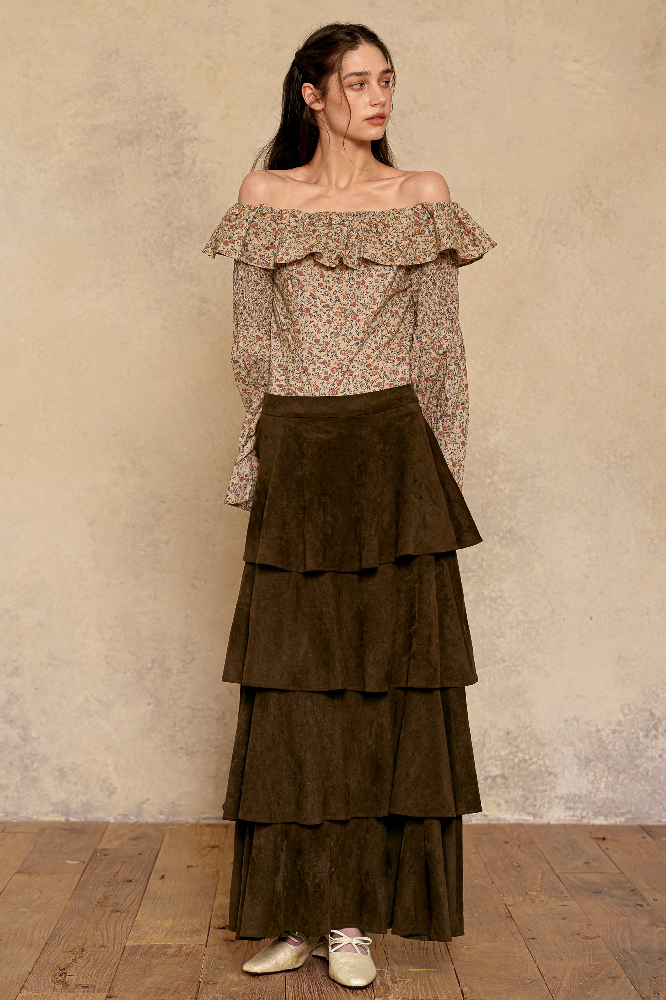 RP2947 - Mocha Suede Tiered Skirt (2S-2M-2L)