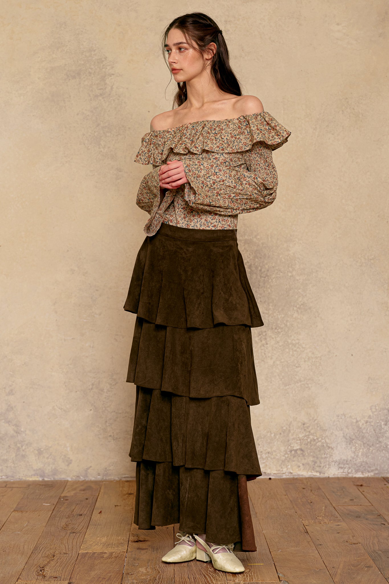 RP2947 - Mocha Suede Tiered Skirt (2S-2M-2L)