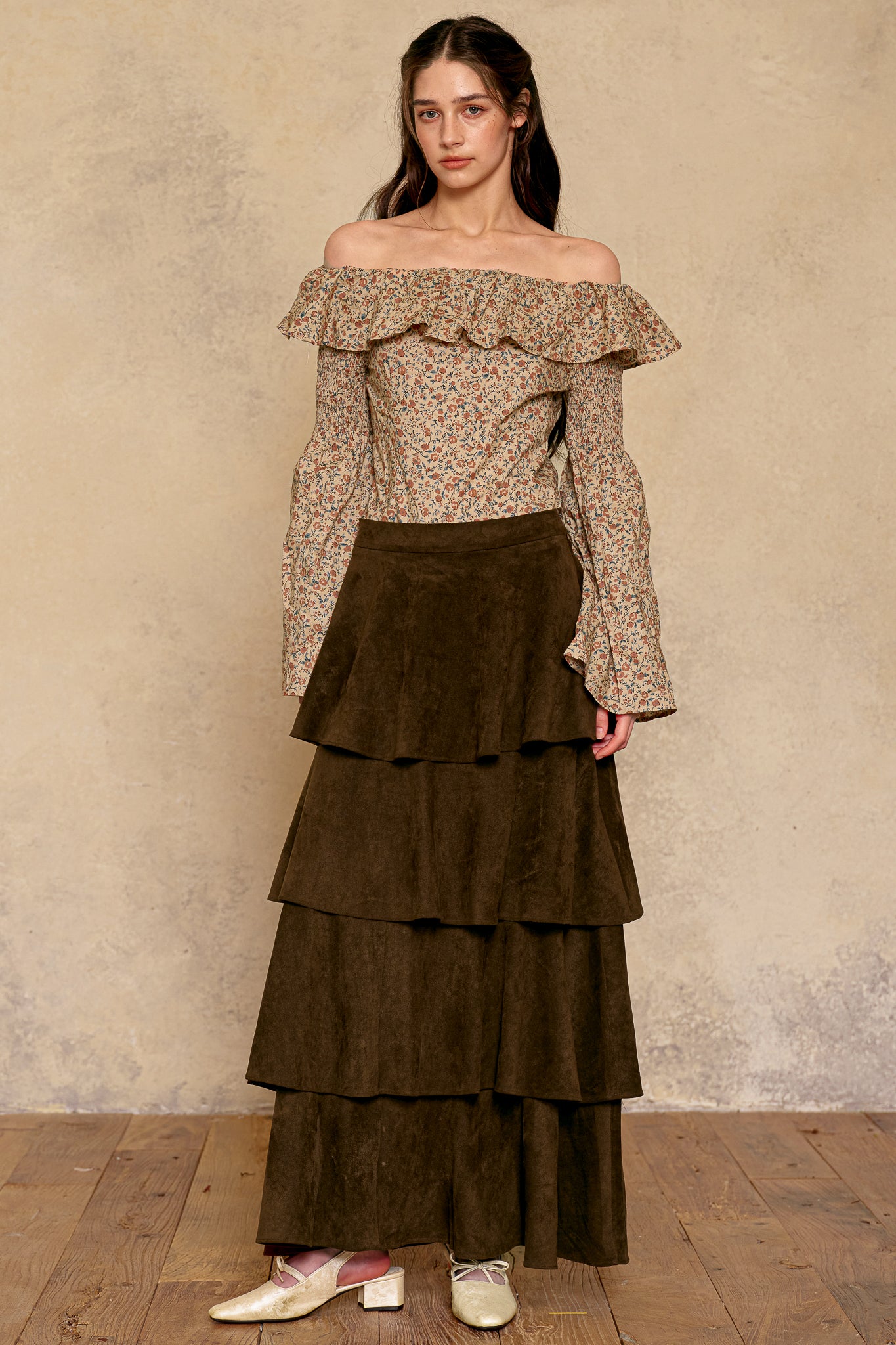 RP2947 - Mocha Suede Tiered Skirt (2S-2M-2L)