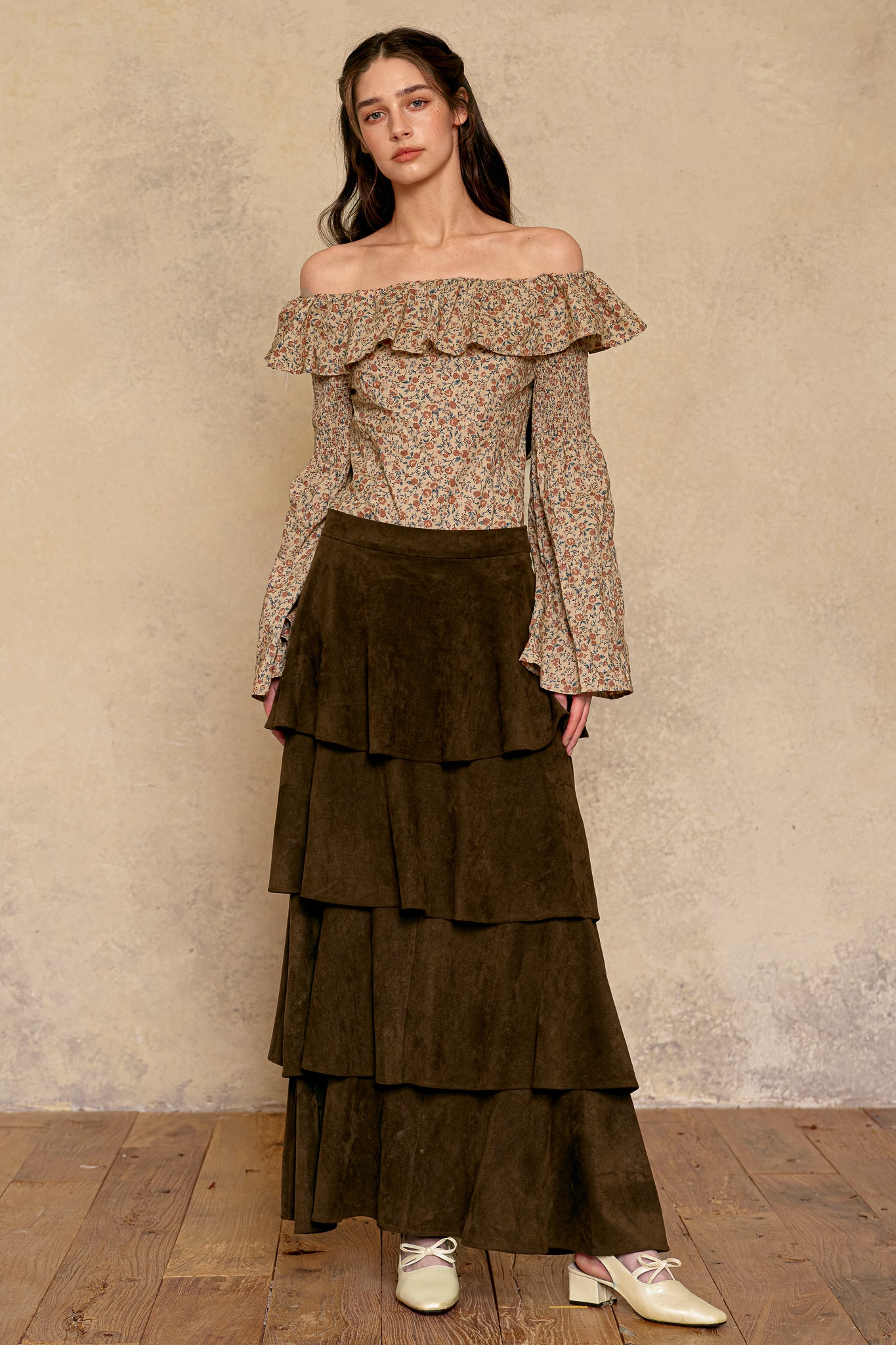 RP2947 - Mocha Suede Tiered Skirt (2S-2M-2L)