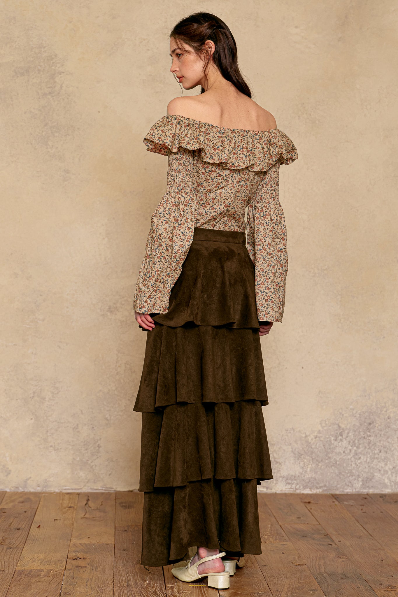 RP2947 - Mocha Suede Tiered Skirt (2S-2M-2L)