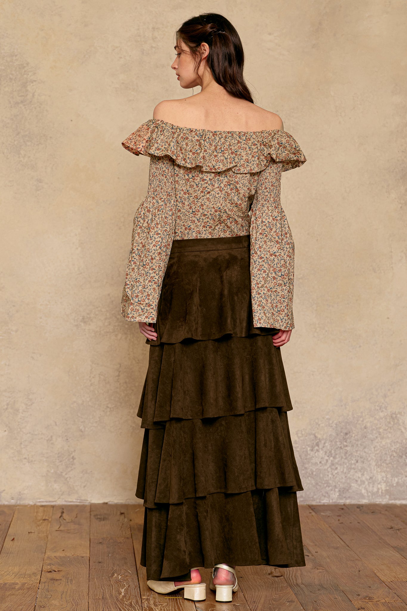 RP2947 - Mocha Suede Tiered Skirt (2S-2M-2L)