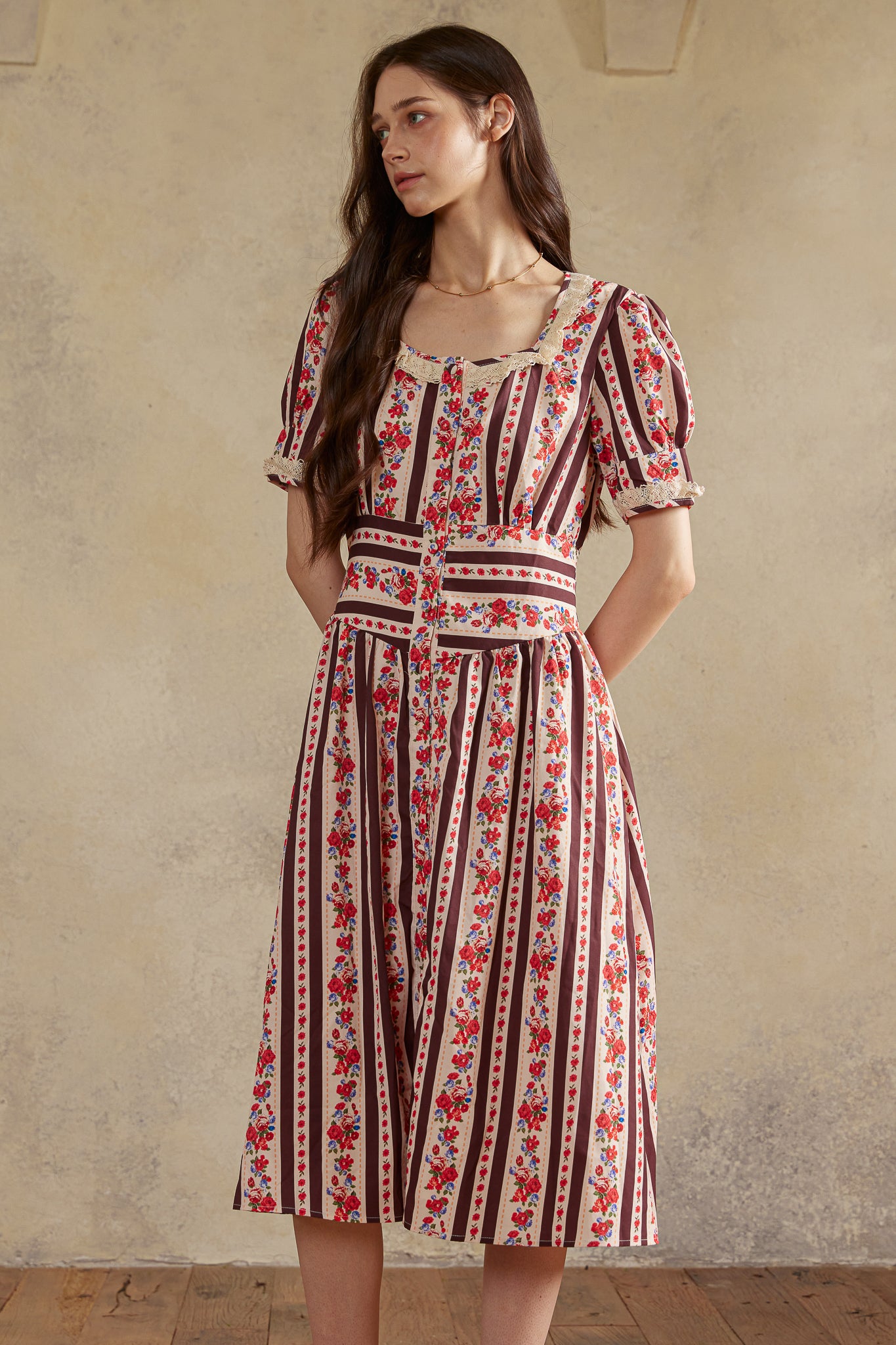 RP2988 - Rose Stripe Prairie Midi Dress (2S-2M-2L)