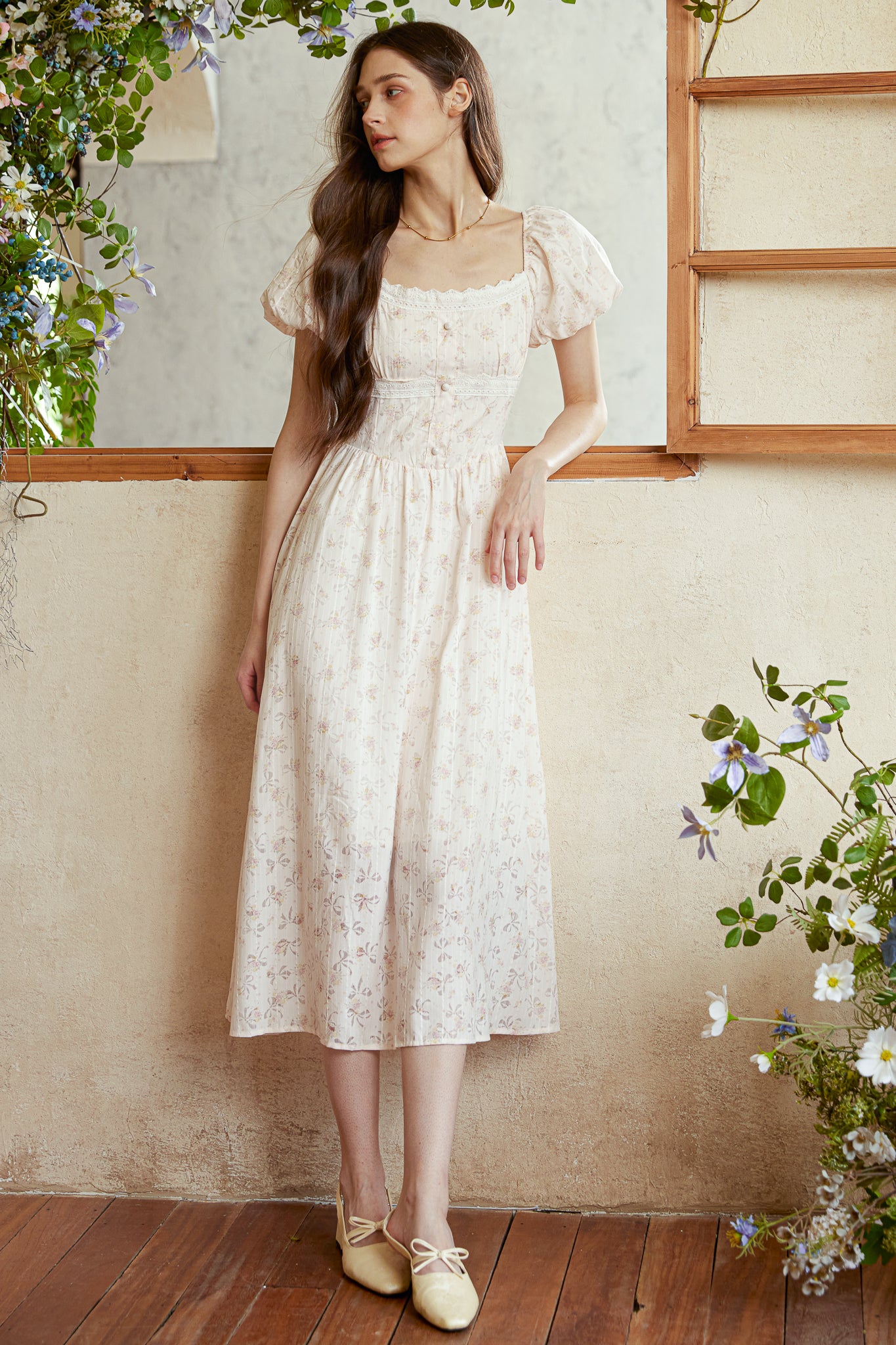 RP2923 - Blush Blossom Puff Sleeve Dress (2S-2M-2L)