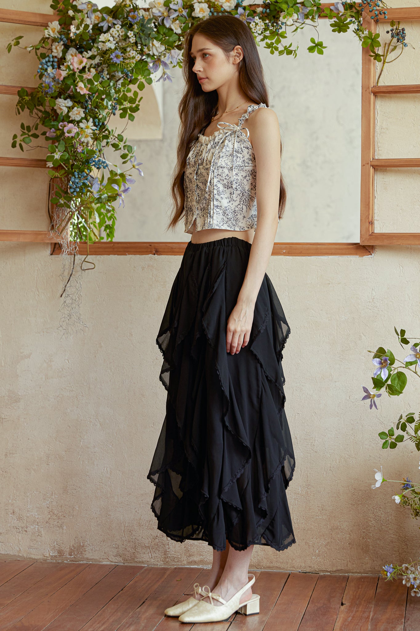 RP2978 - Black Cascading Petal Midi Skirt (2S-2M-2L)
