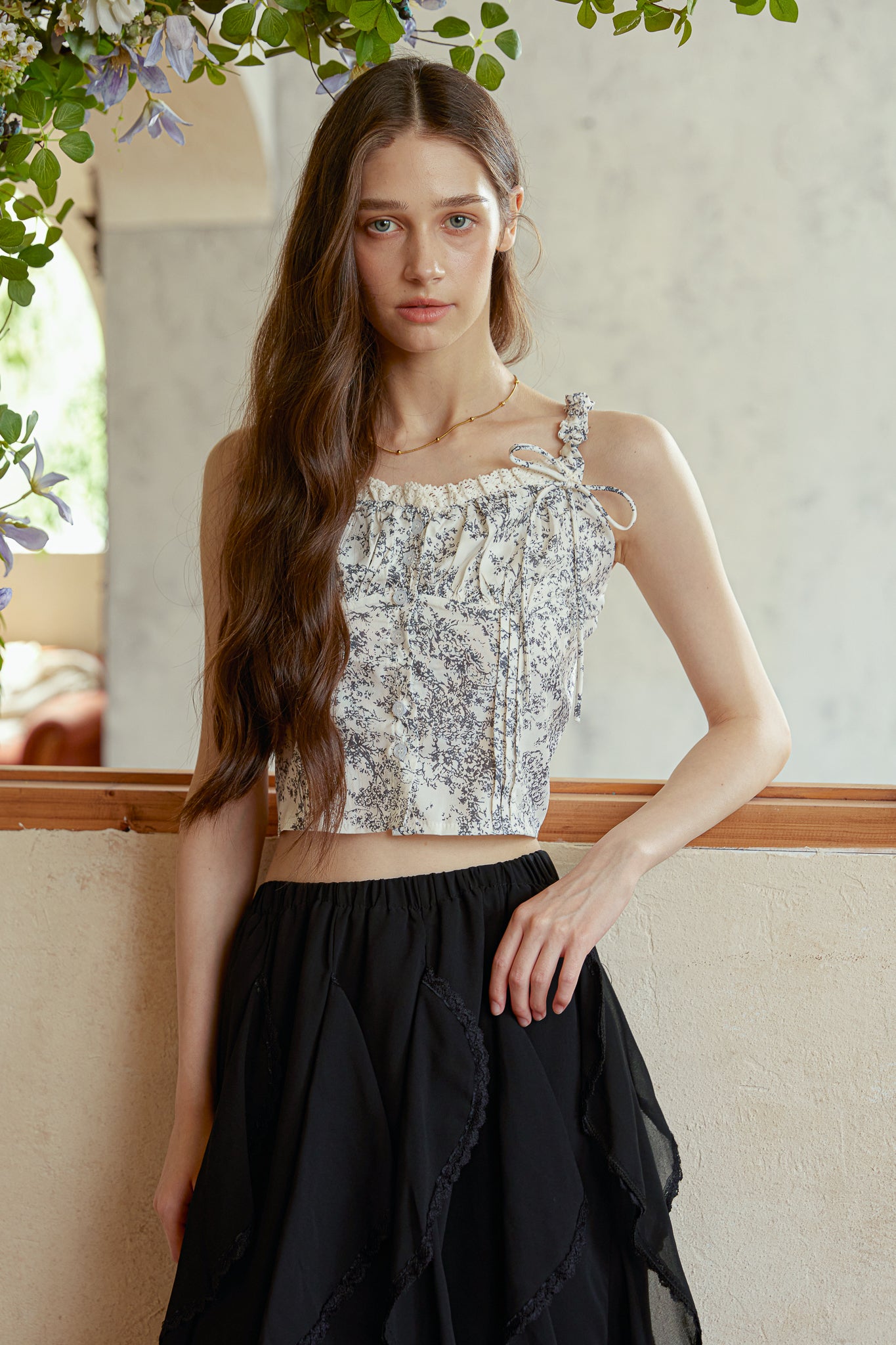 RP2963 - Black Toile Print Cropped Top (2S-2M-2L)