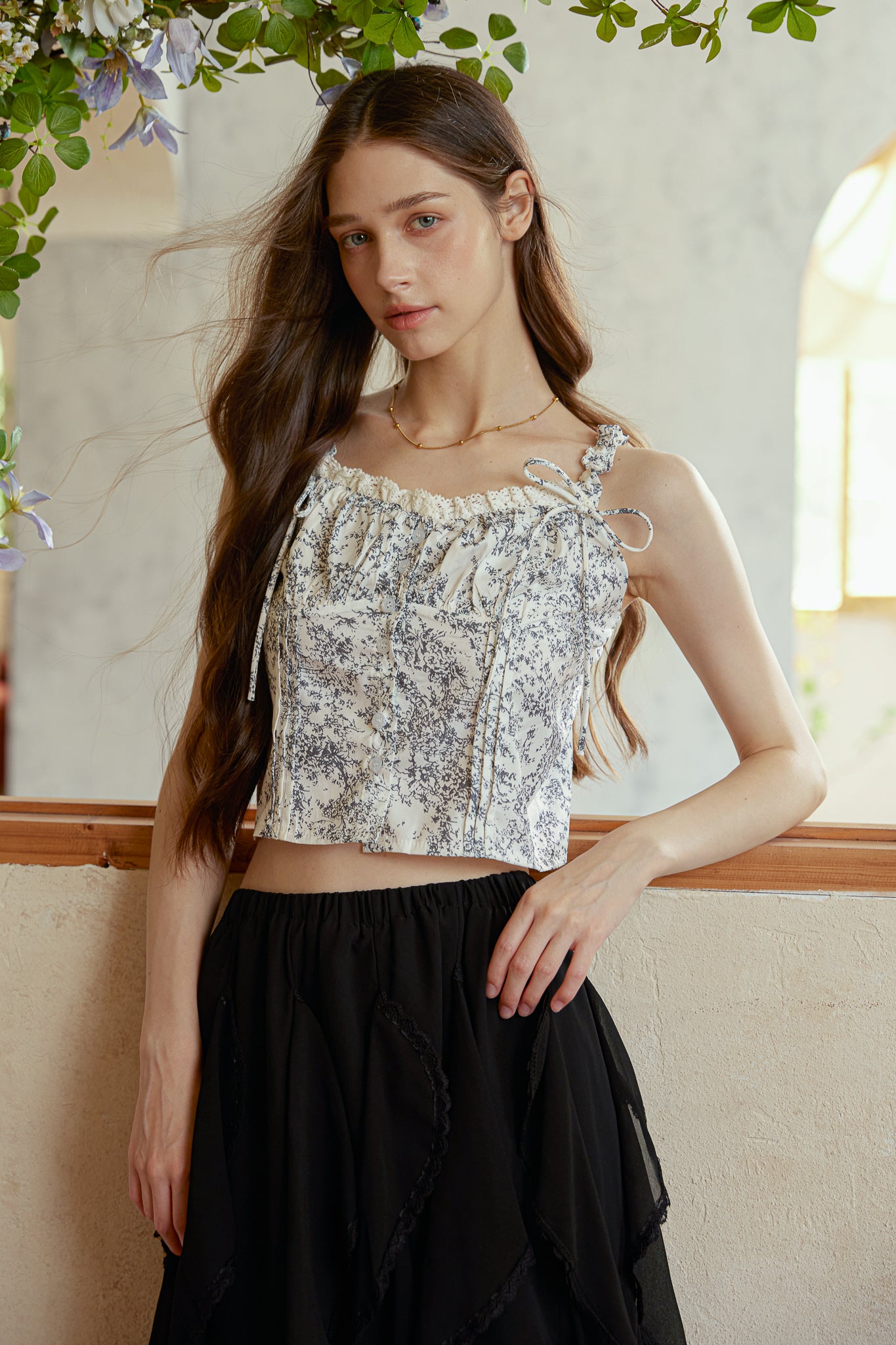 RP2963 - Black Toile Print Cropped Top (2S-2M-2L)