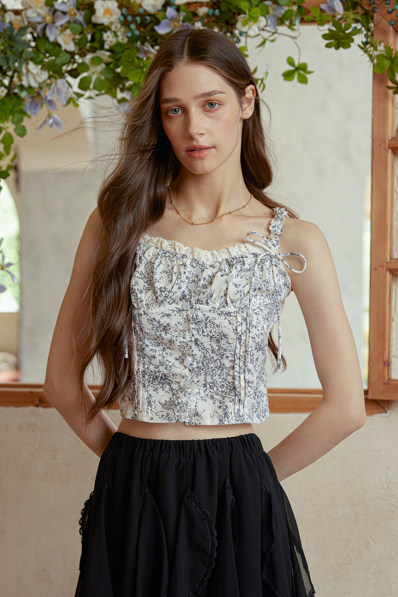 RP2963 - Black Toile Print Cropped Top (2S-2M-2L)